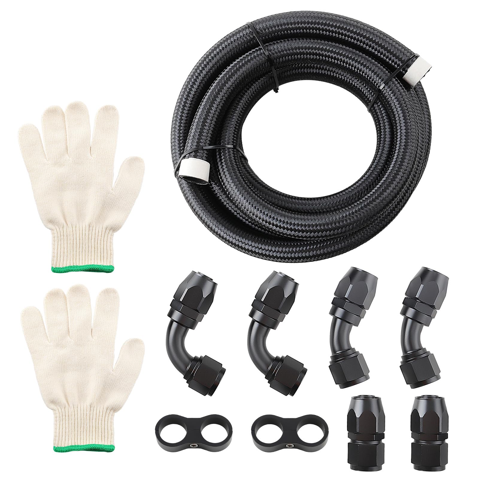 maXpeedingrods 12AN Fuel Line Kit 10FT, AN12 Nylon Braided Fuel Line Hose CPE With 8PCS Fitting Kits