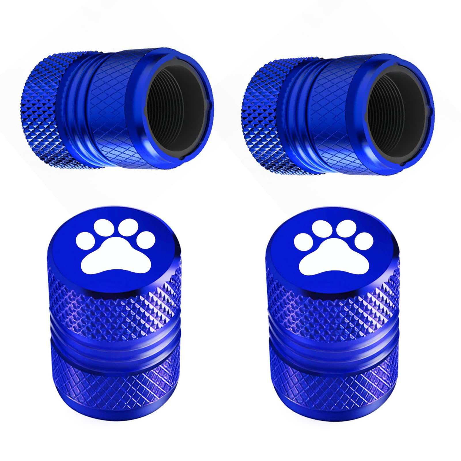 Tire Valve Stem Caps - 4 Pack Anti-Corrosion Premium Anodized Alloy Tyre Air Valve Caps Cat Dog Paw For Car Suv Bike Blue