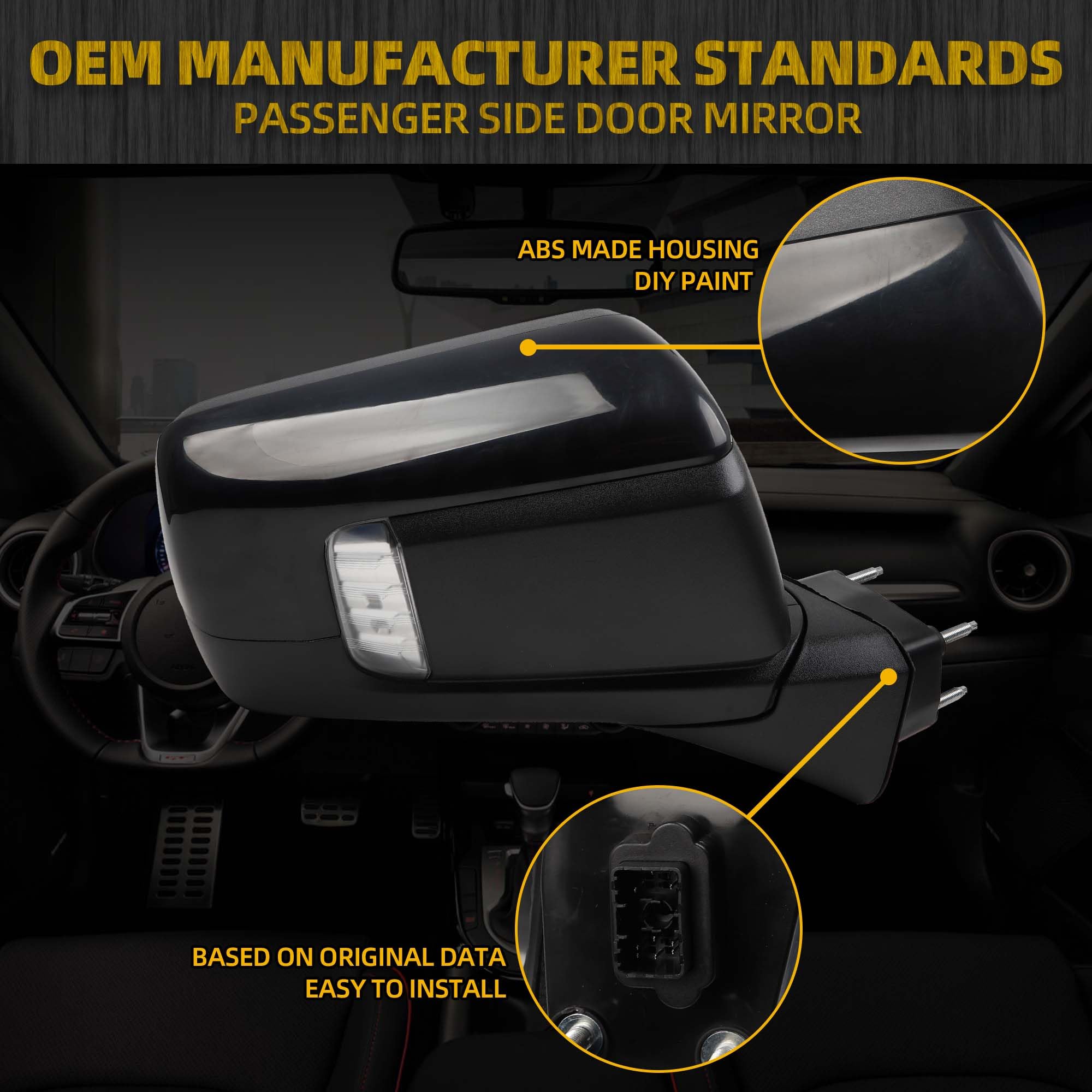 Dasbecan Right Passenger Side Mirror Compatible with 2019-2024 Chevy Silverado 1500 With Power Glass/Temperature Sensor/LED Turn