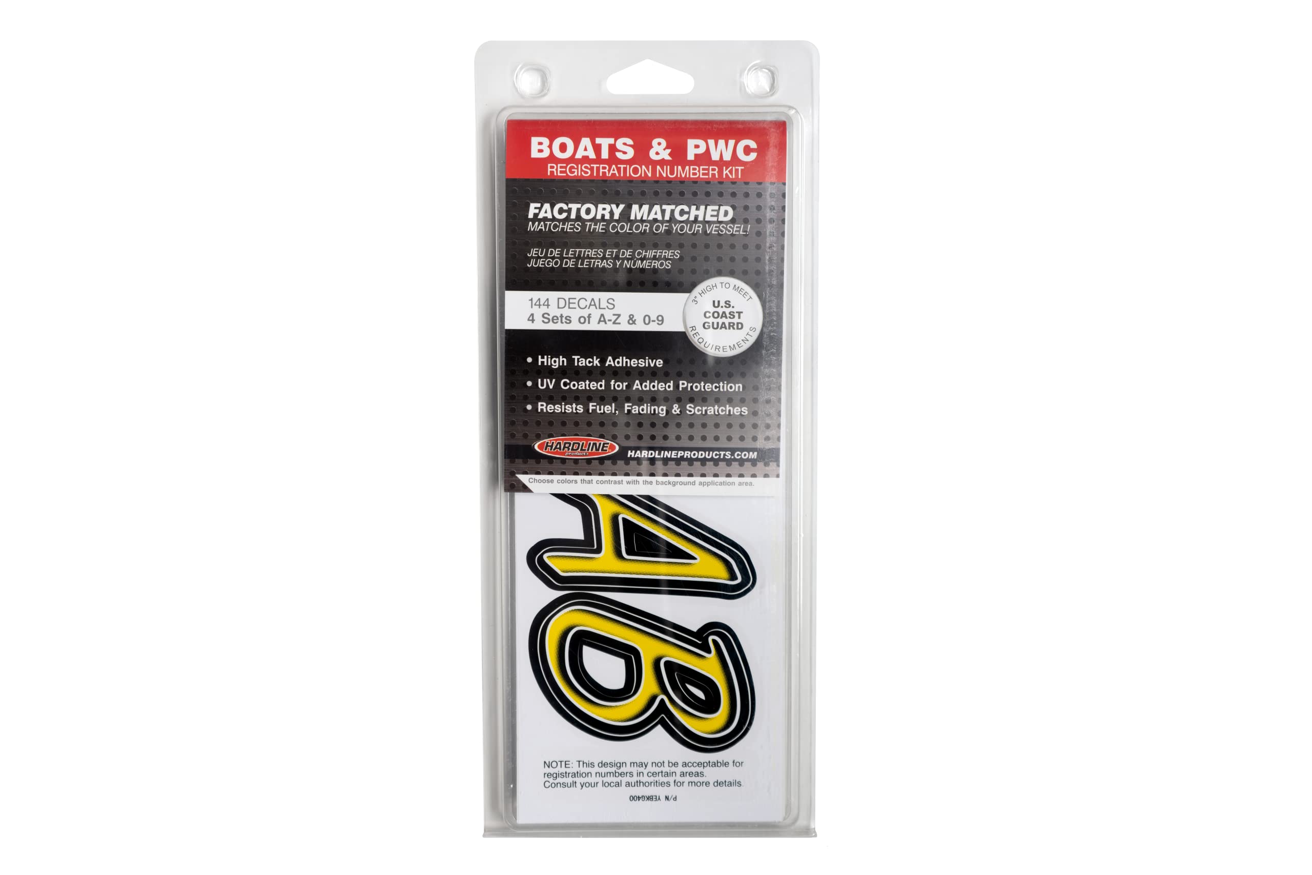 Hardline Products Series 400 Factory Matched 3-Inch Boat & Pwc Registration Number Kit, Yellow/Black - Yebkg400
