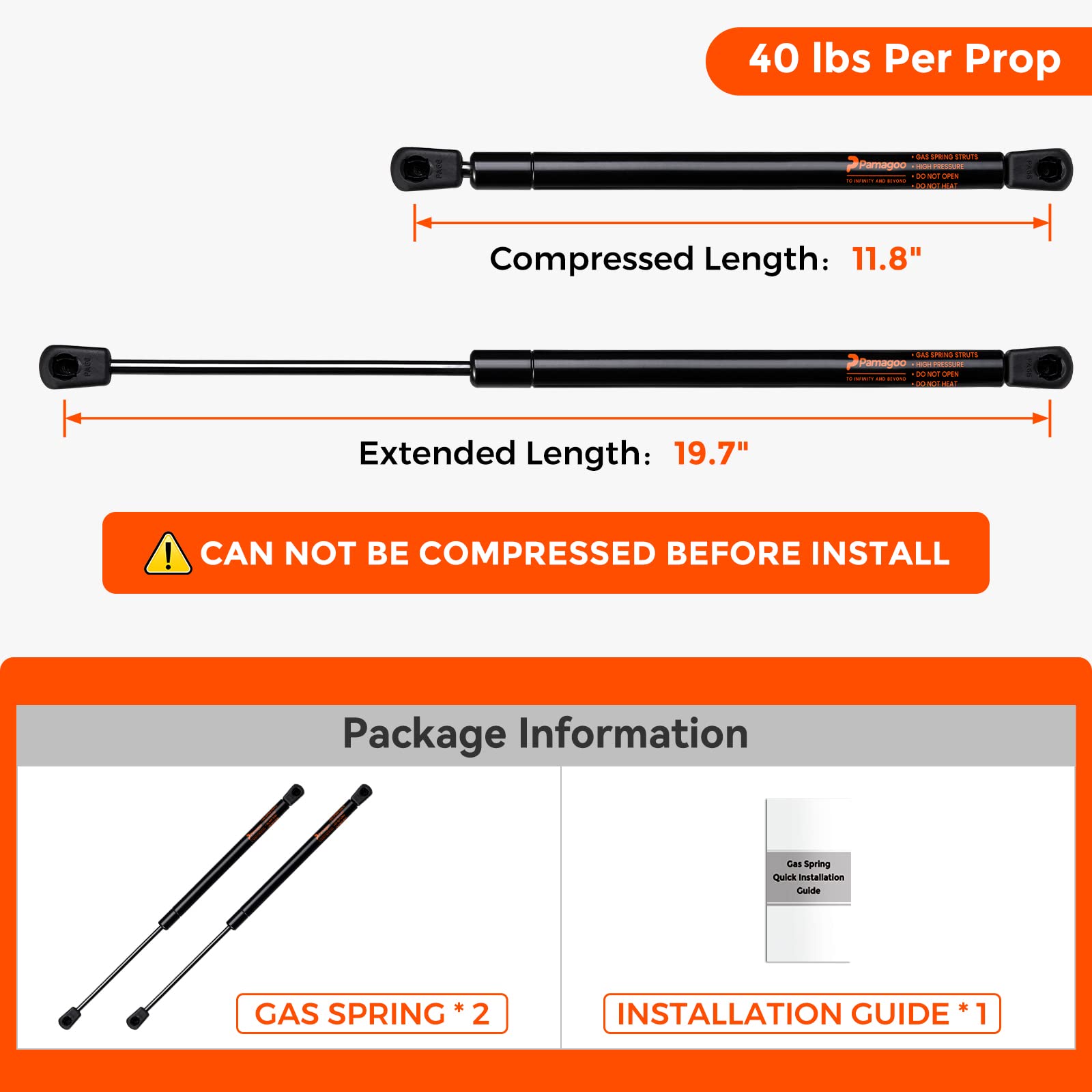 C1608316 20 Inch 40 Lbs 178 N Gas Struts Shocks C16-08316 20' Gas Spring Per Lift Support For Rv Bed Trailer Bed Toolbox Lid Qty 2 By Pamagoo