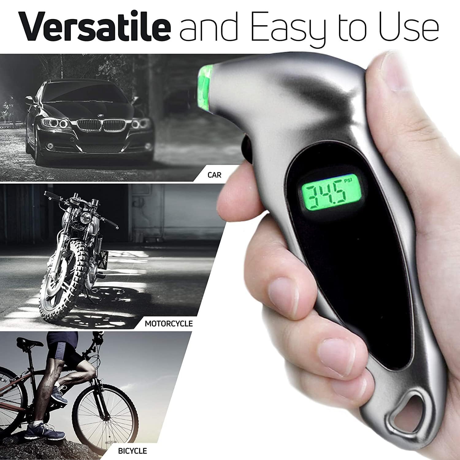 Digital Tire Pressure Gauge - Backlit Air Measurement Checker Tool For Bikes, Cars, Trucks - By Hydraulax