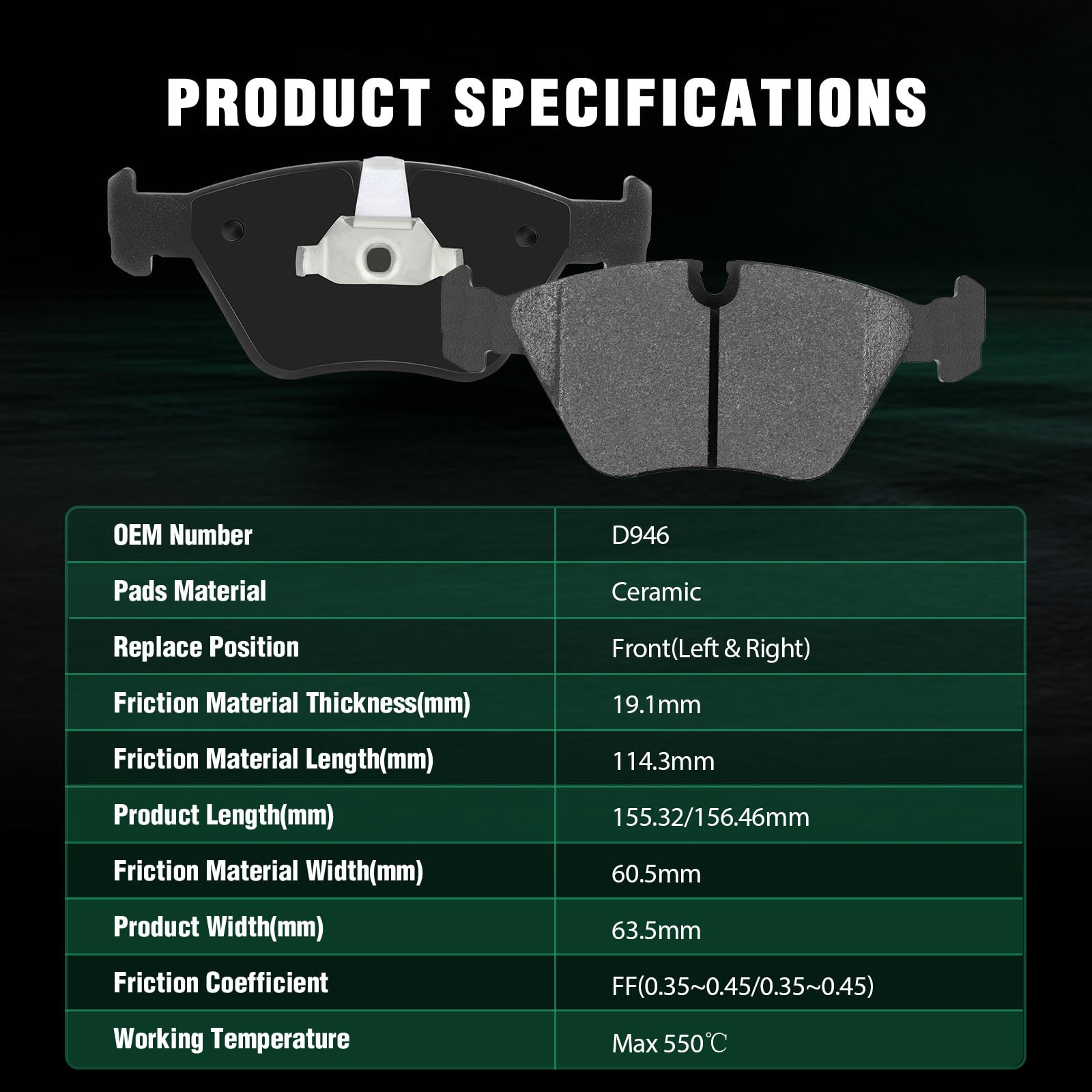 Automuto 4Pcs Front Ceramic Disc Brake Pads Set D946 For Bmw 330Ci, 330I, 330Xi, M3, X3, Z4