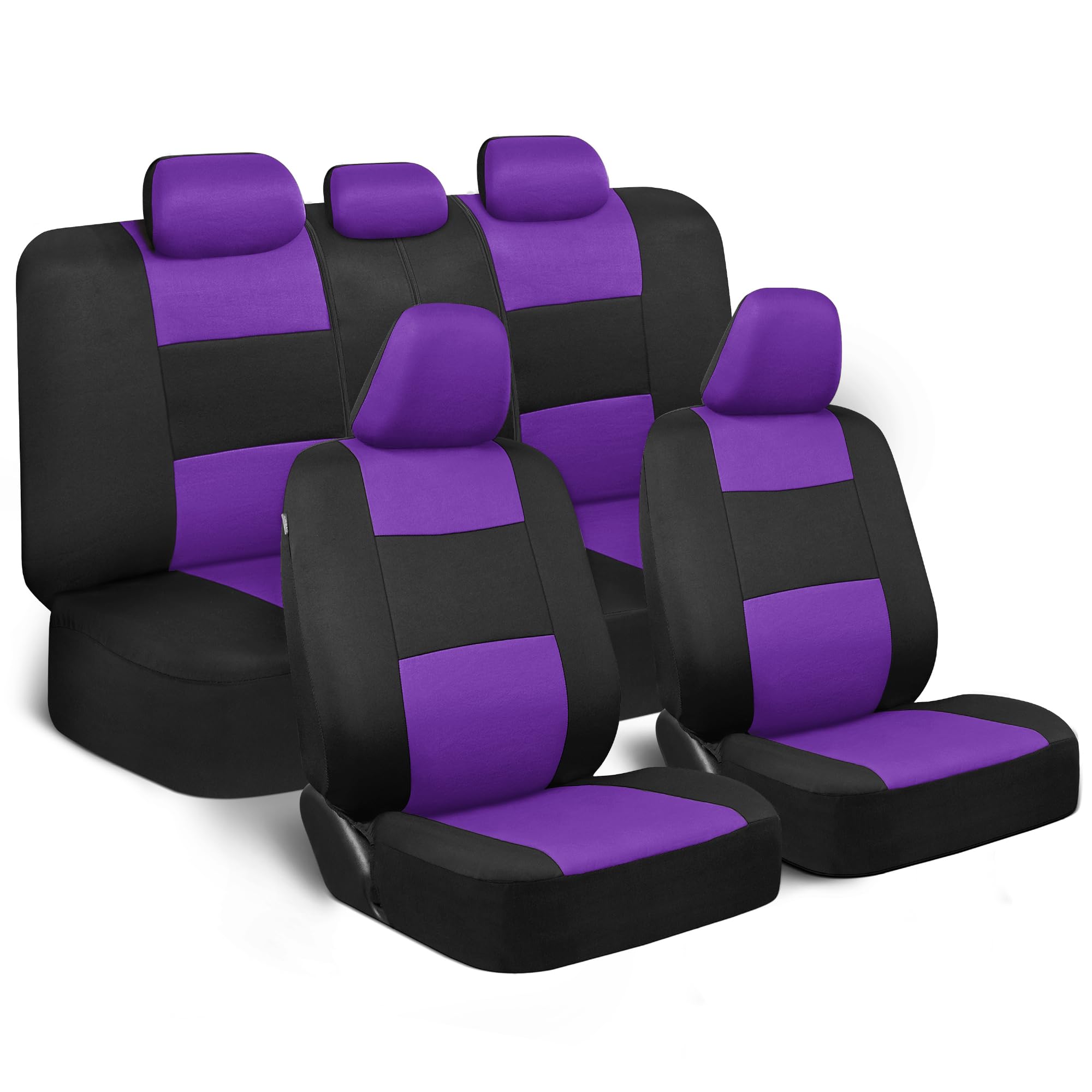 BDK PolyPro Car Seat Covers Full Set in Purple on Black, Front and Rear Split Bench Seat Covers for Cars, Easy to Install Car Se