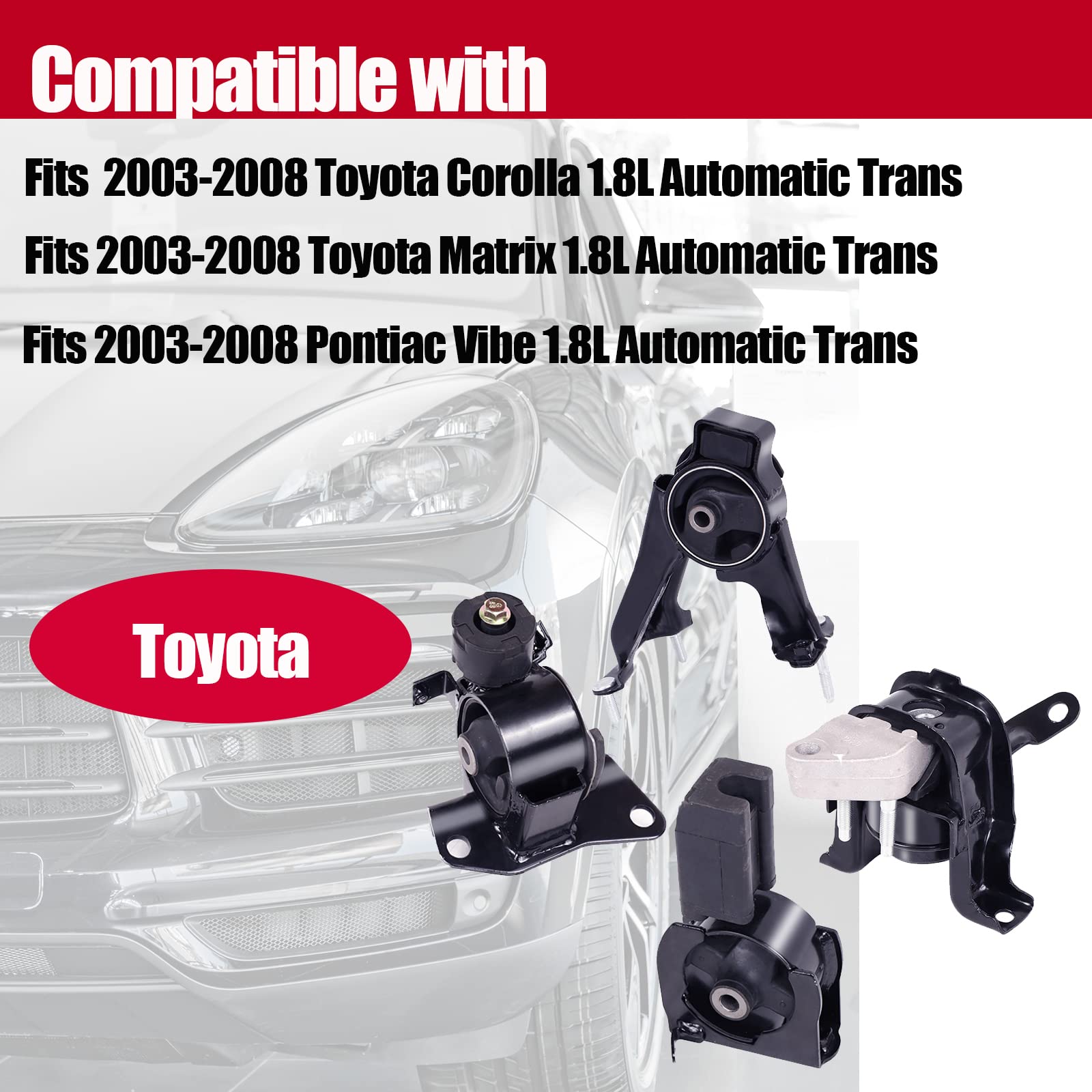Engine Motor Mount Compatible With Fits 2003-2008 Toyota Matrix 1.8L 2003-2008 Pontiac Vibe 1.8L. 2003-2008 Toyota Corolla 1.8L