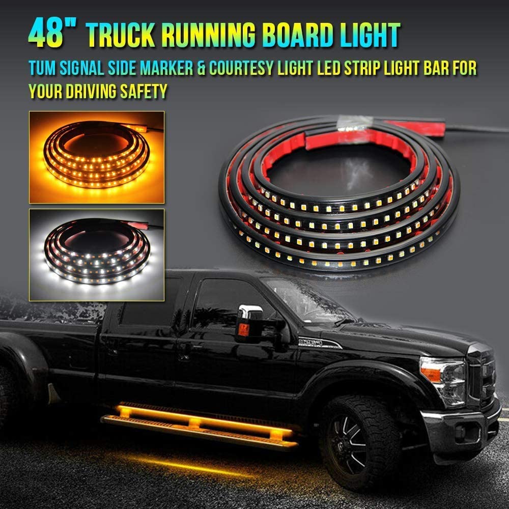 Opl5 Truck Led Running Board Lights Amber Turn Signal Lights Sequential Side Maker Lighting Kits With 2Pcs 48 Inch White Courtes