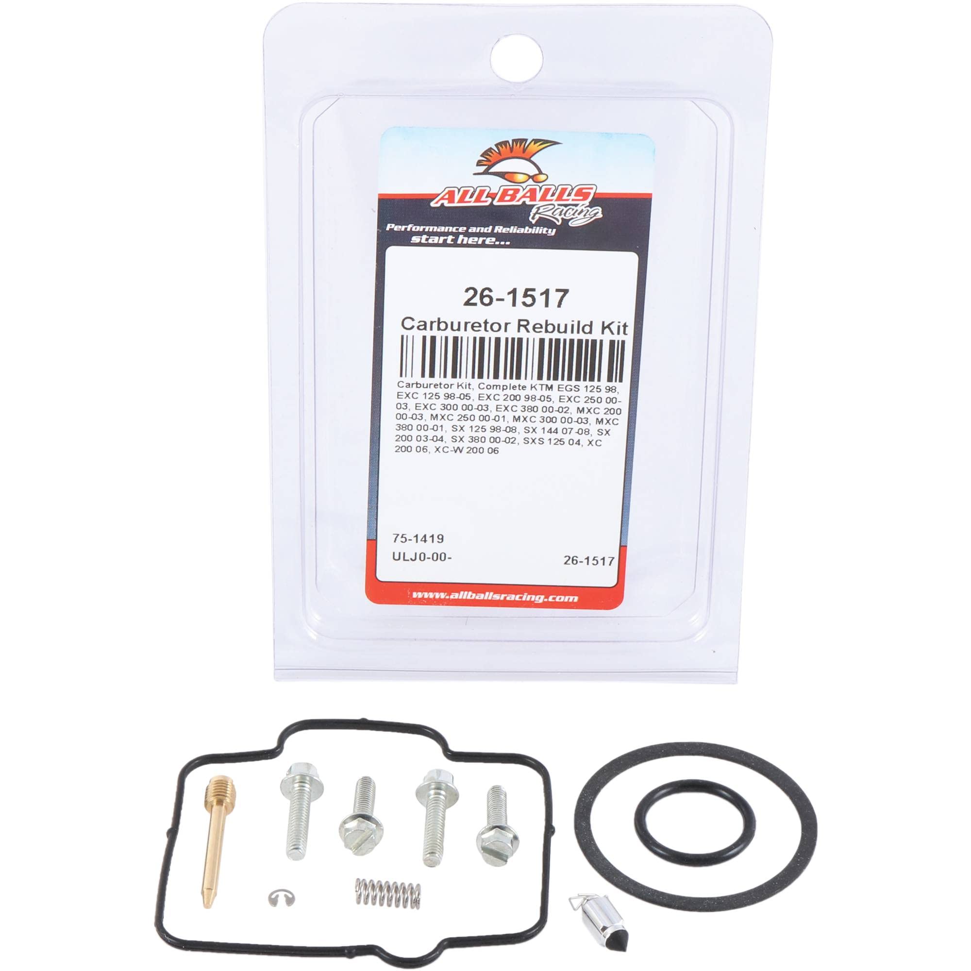 All Balls Racing 26-1517 Carburetor Kit, Complete Compatible with/Replacement For KTM 125 EGS 1998, 200 EXC 1998-2005, 200 MXC 2