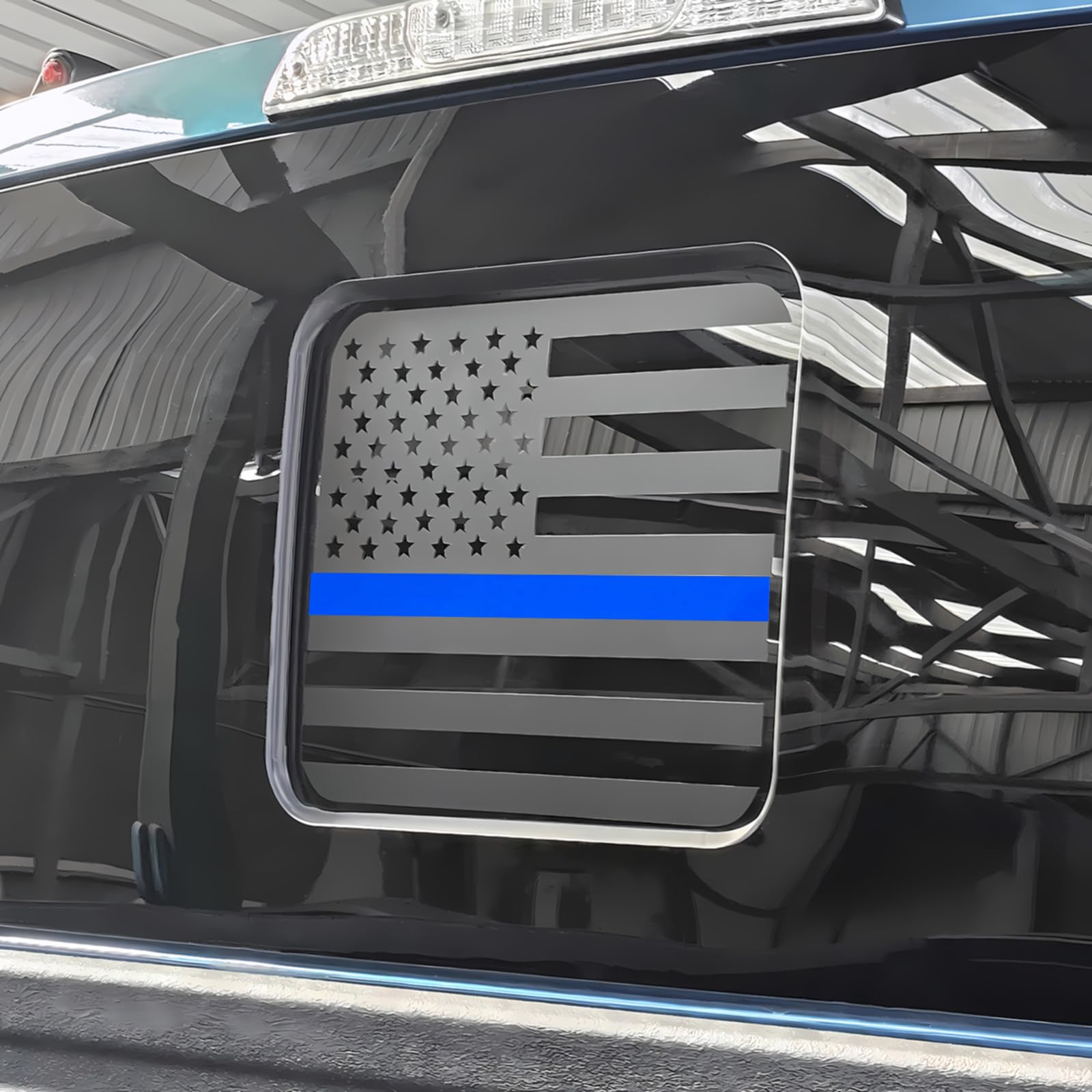 Fits Ford F150 F250 F350 2015-2021 Rear Middle Back Sliding Window American US Flag Vinyl Decal Matte Black Exterior Accessories