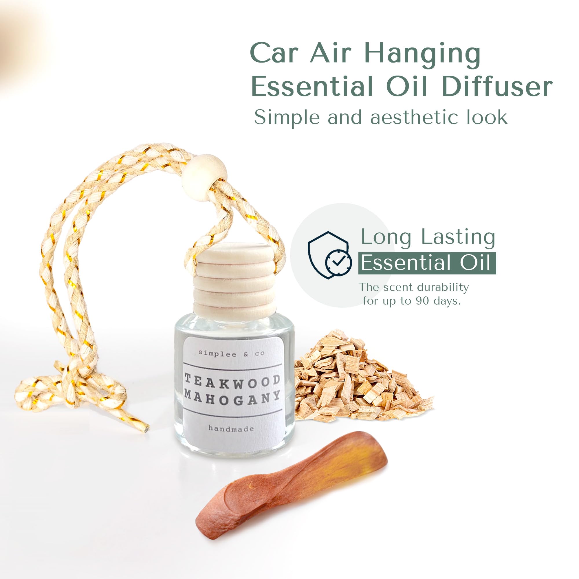 Teakwood and Mahogany Car Air Hanging Essential Oil Diffuser, Car Air Freshener Diffuser with Long Lasting Essential Oils, Aroma