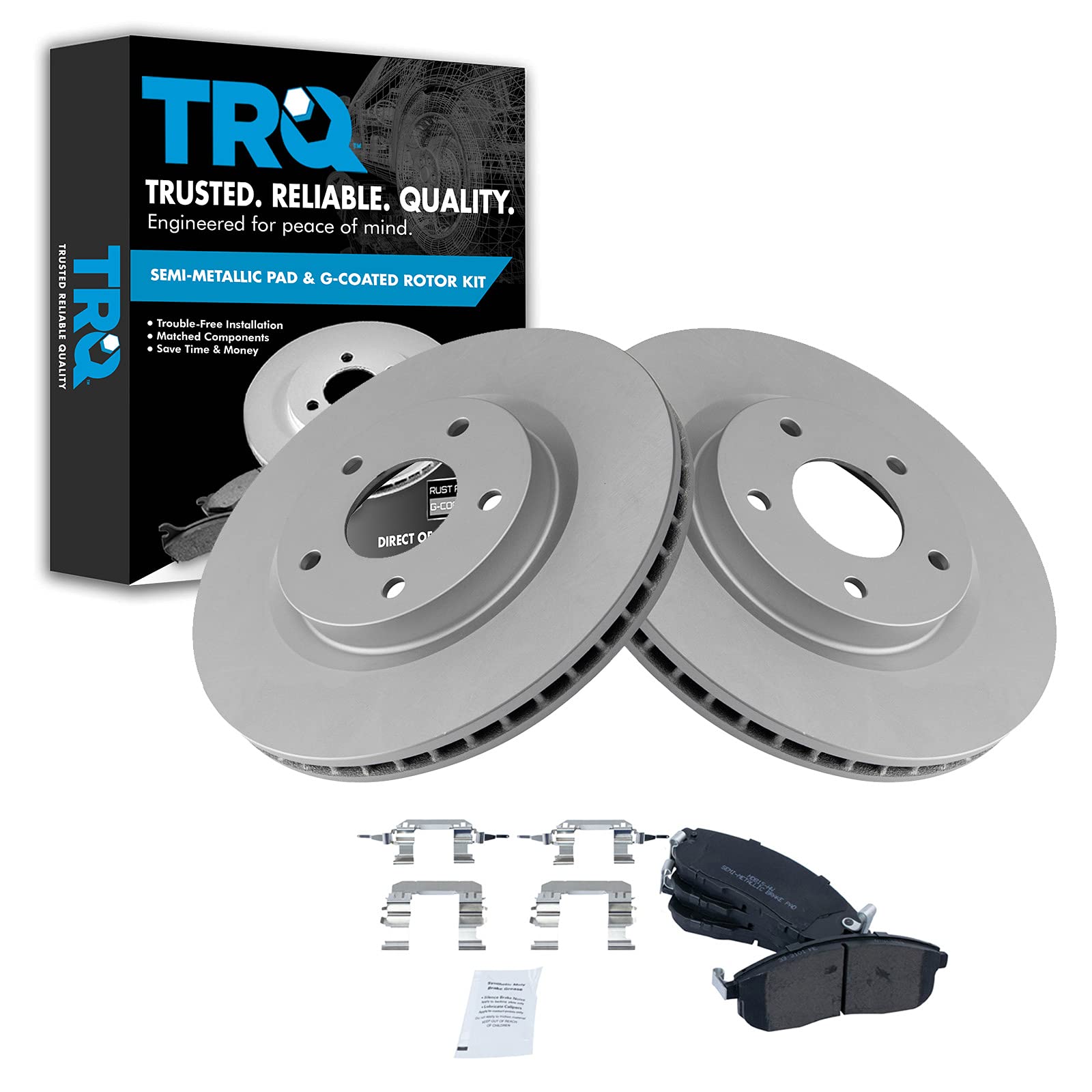 Trq Front Brake Pad & Rotor Kit Brake Pads Brake Rotor Semi-Metallic Vented Premium G-Coated Compatible With 2007-2012 Nissan Se