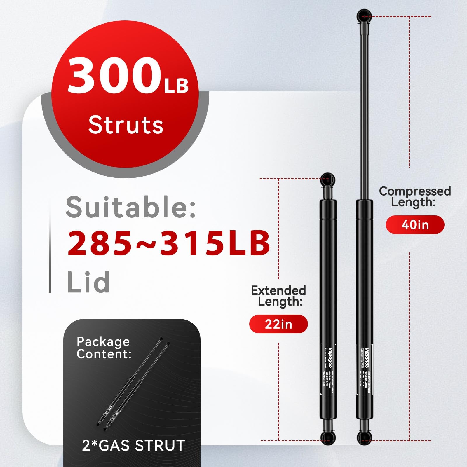 Vepagoo 40 Inch 300Lb Gas Struts Shocks For Heavy Duty Lid,1334N Lift Support For Tonneau Cover Truck Rv Bed Snowmobile Trailer