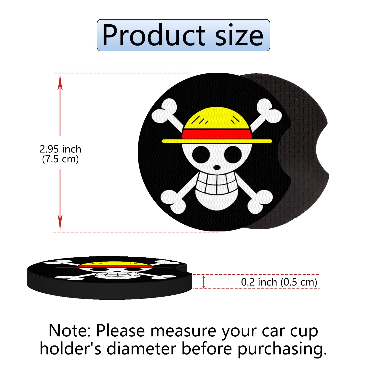 Car Cupholder Coaster Absorbent 2 Pack Trendy Cool Anime Skull Design Rubber New Automotive Cup Holder Decal Decor Accessories F