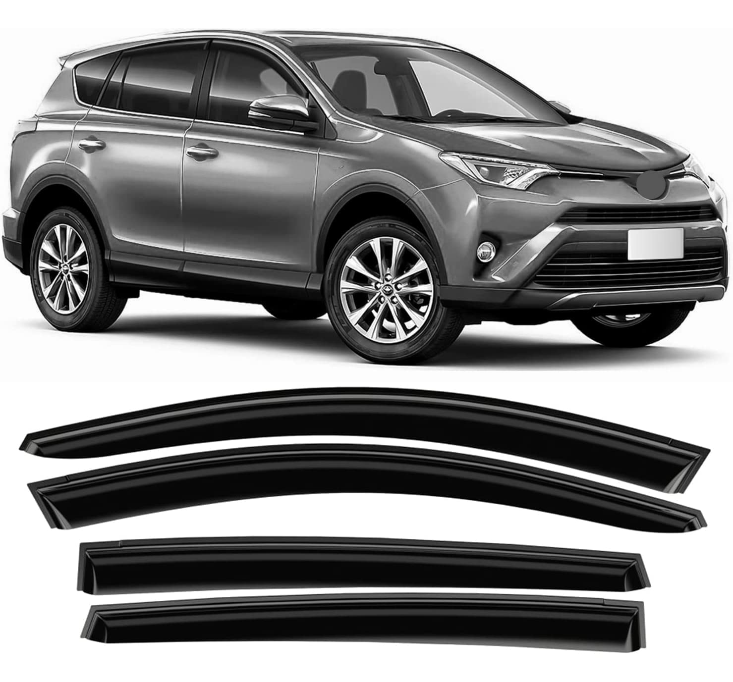 Zzdsnj Tape-On Window Visors 4-Piece For 2013-2018 Toyota Rav4 Sun Rain Guard Shield Shade Smoke 94992