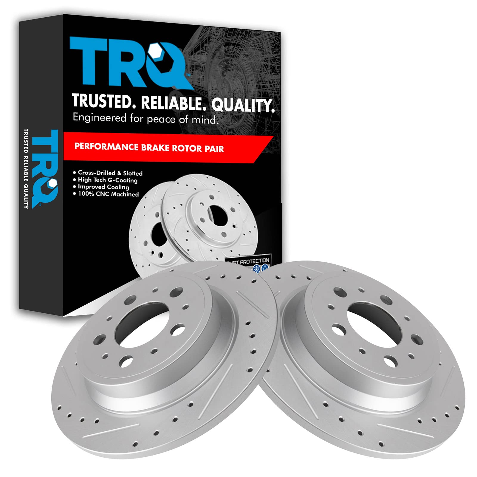 Trq Rear Performance Brake Rotors Set Premium G-Coated Compatible With 2001-2009 Volvo S60 1999-2006 S80 2001-2006 V70 2003-2007