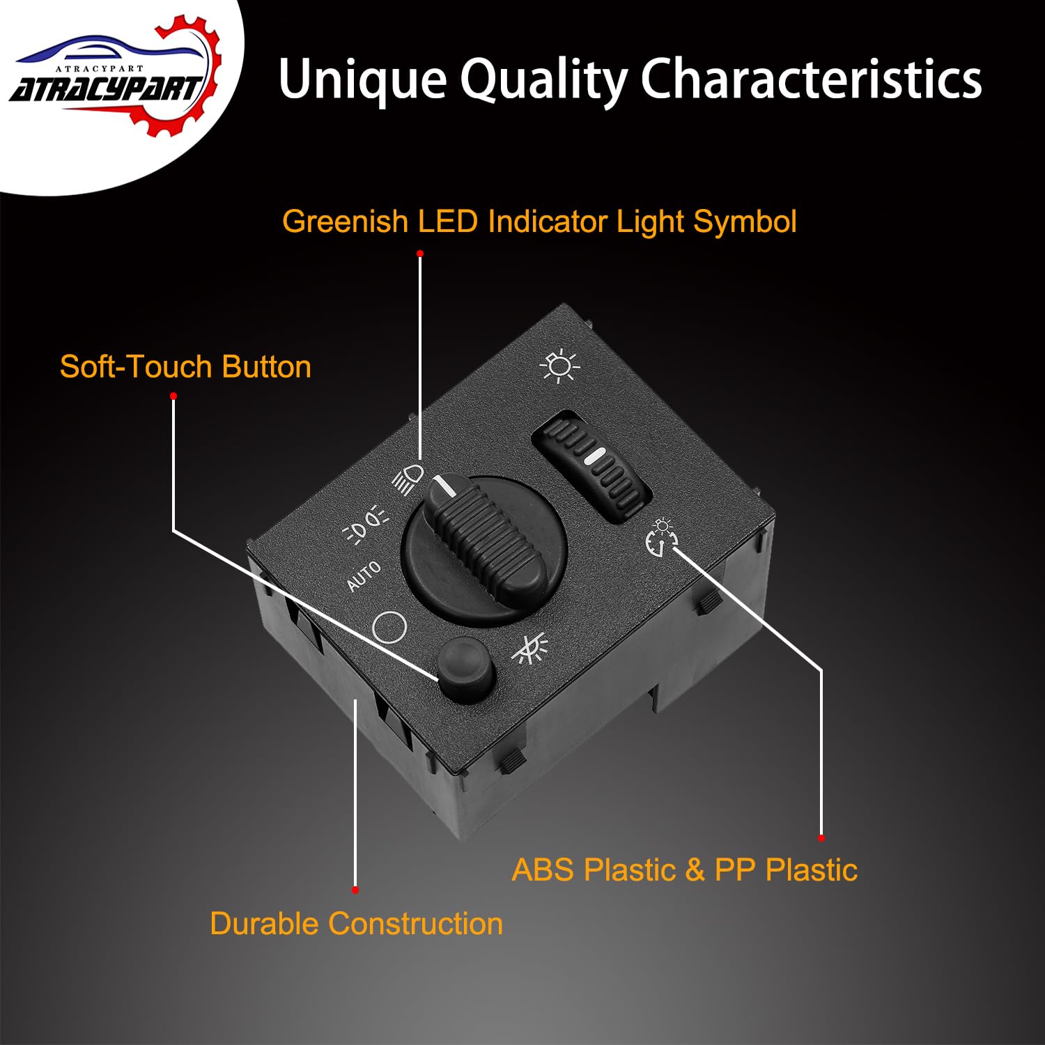 Headlight Switch Headlamp Dimmer Switch Greenish Led Light | For 2003-2007 Chevy Silverado Suburban Tahoe Avalanche Gmc Sierra Yukon Cadillac Escalade | Replaces# 19381535, D1595G, 15194803