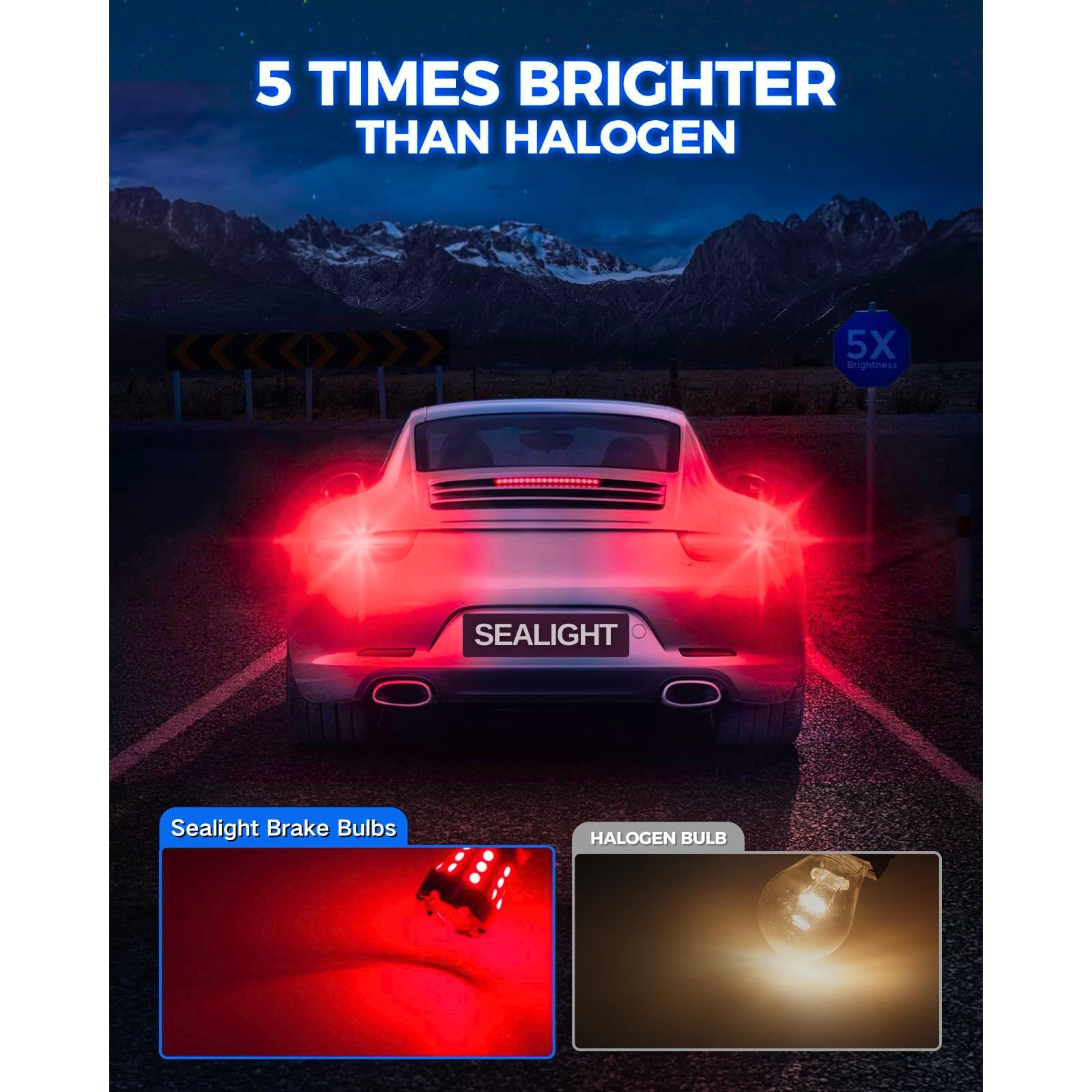 Sealight Led Brake Light Bulbs, 3157 Led Bulb Red, 600% Brighter 3056 3156 3057 Tail Light Bulbs With Projector Lens, For Parkin