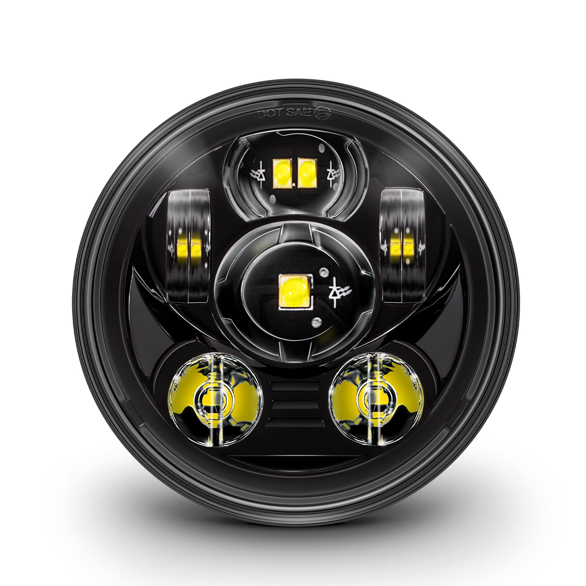 TRUE MODS 5.75' (5 3/4) LED Headlight For Harley Davidson [Black-Finish] Round LED Motorcycle Headlight For Dyna Street Bob Super Wide Glide Low Rider Night Rod Train Softail Sportster