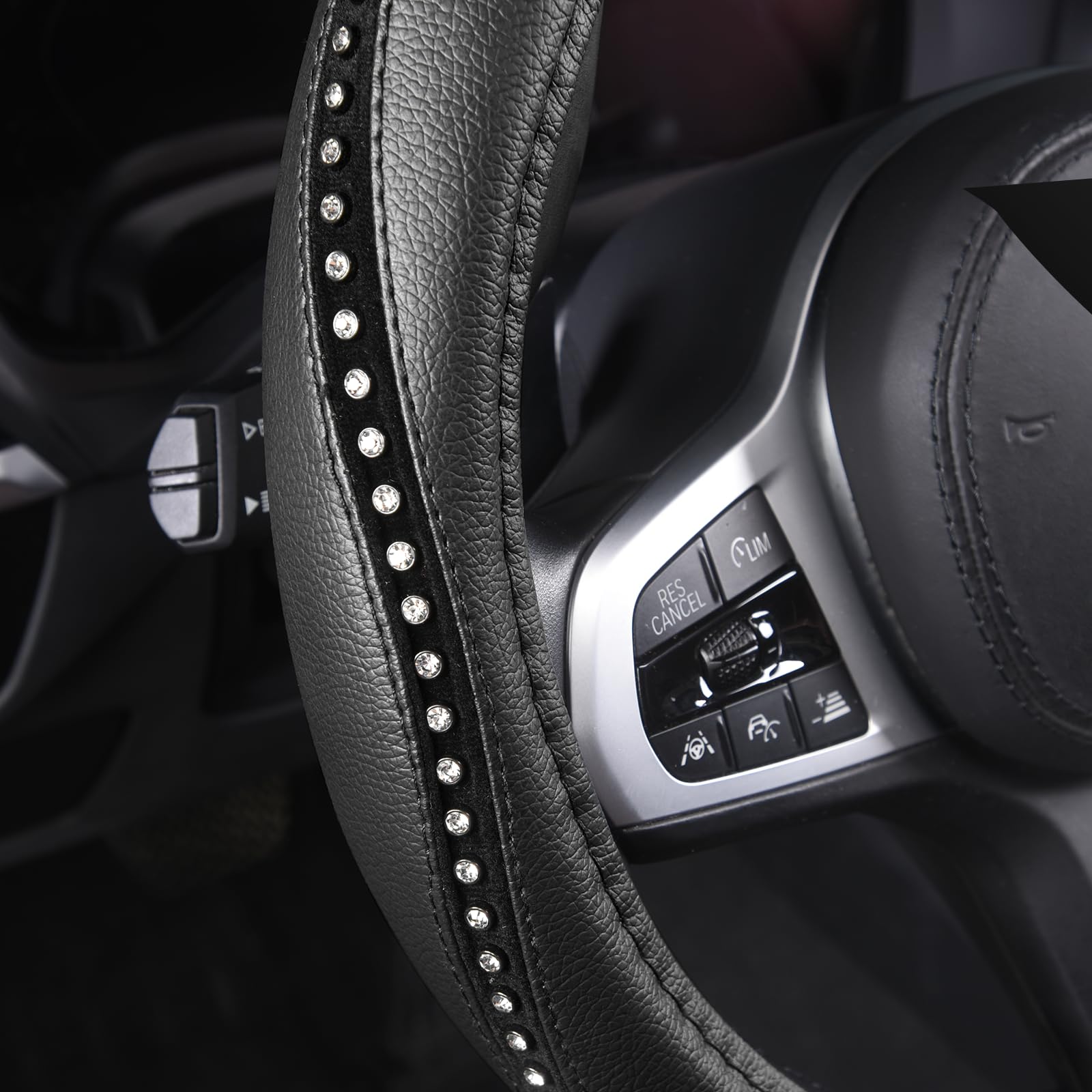Autoyouth Steering Wheel Cover, Crystal Studded Rhinestone Bling Styling For Car, Suv, Truck Heavy Duty, Anti-Slip, Excellent Gr