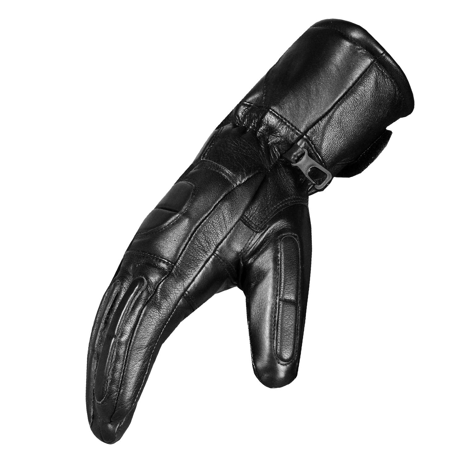 Men’S Winter Gauntlet Motorcycle Gloves, 100% Natural Sheep Leather, Thinsulate Thermal Heated Lining, Full Windproof Cold Weather Water Resistant, Reinforced Warm Biker Driving Glove Black L