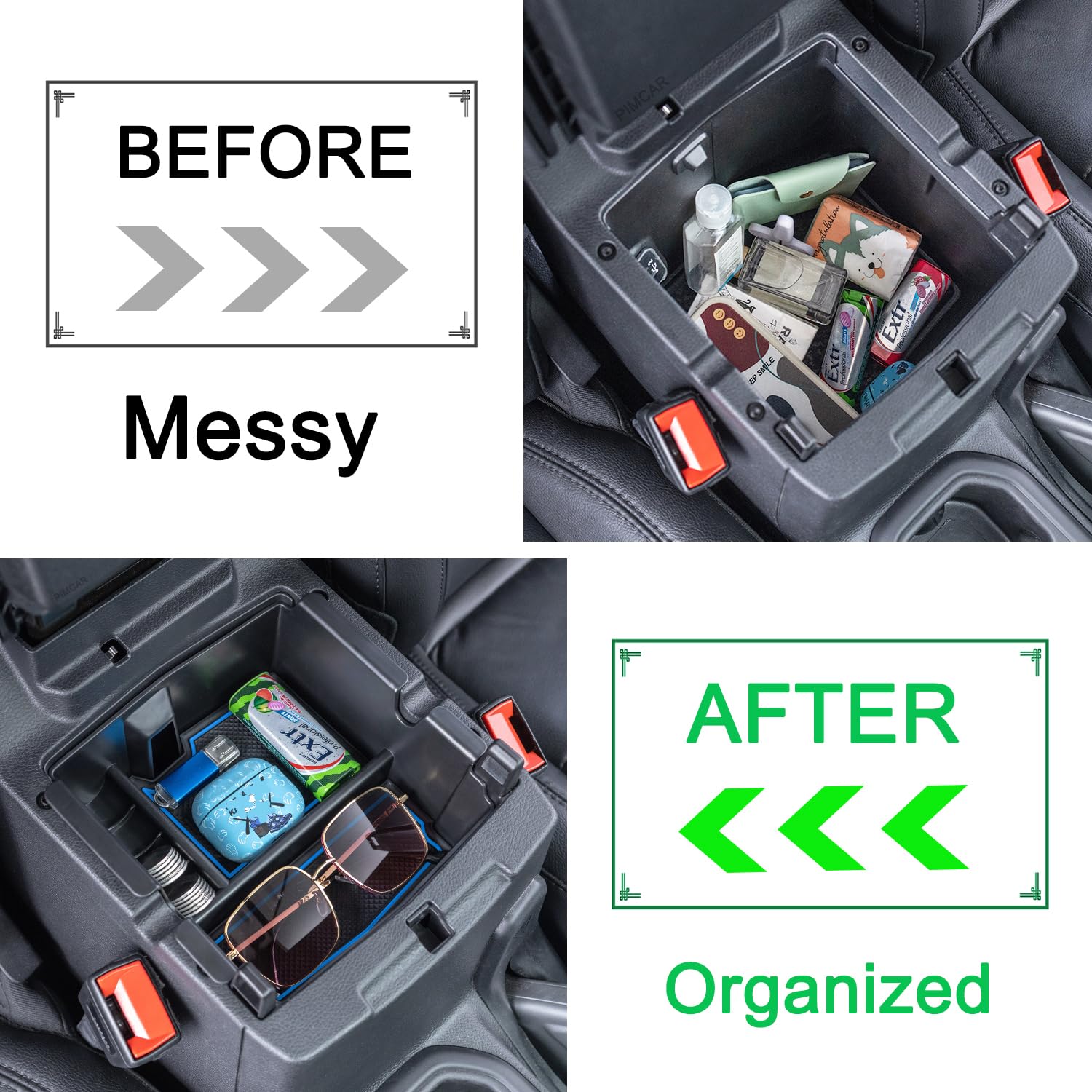 PIMCAR Center Console Organizer for Jeep Wrangler JL/JLU (2018-2025) & Gladiator JT (2020-2025) | Armrest Storage Tray | Interio