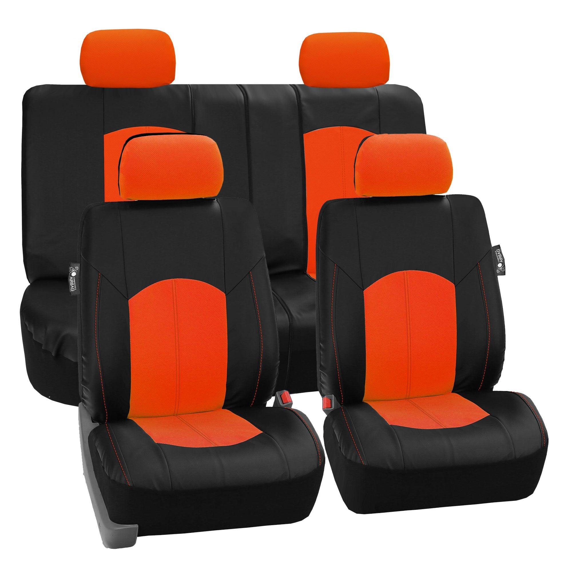 Fh Group Automotive Seat Cover Highest Grade Faux Leather Orange Black Full Set, Combo Car Seat Cover Design Airbag Compatible Split Bench Tan Car Seat Cover Interior Accessories Universal Fit Suv