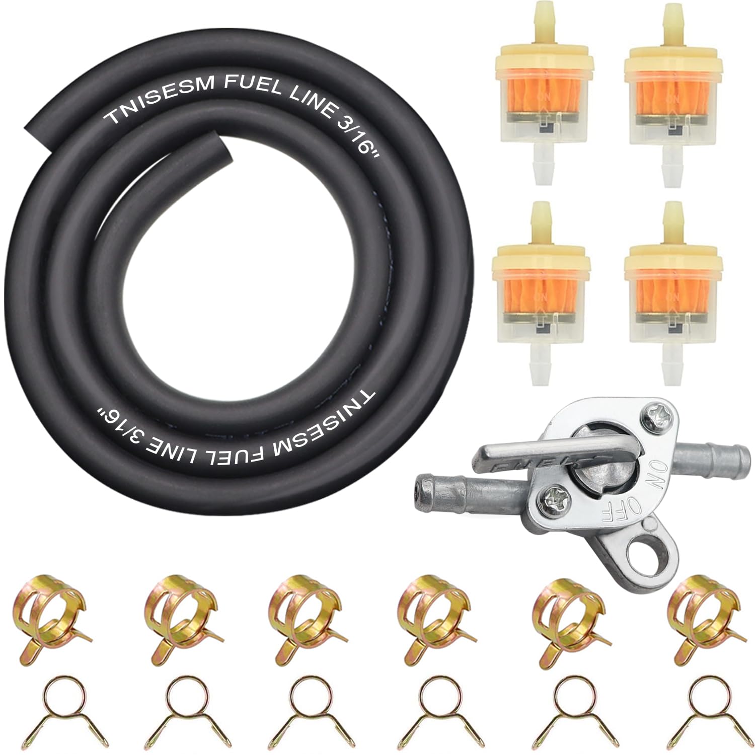 Tnisesm Gas Fuel Line Hose with Fuel Filters Inline Shut Off Valve Petcock Set SPring Clamps for 50cc 70cc 90cc 110cc 125cc 150c