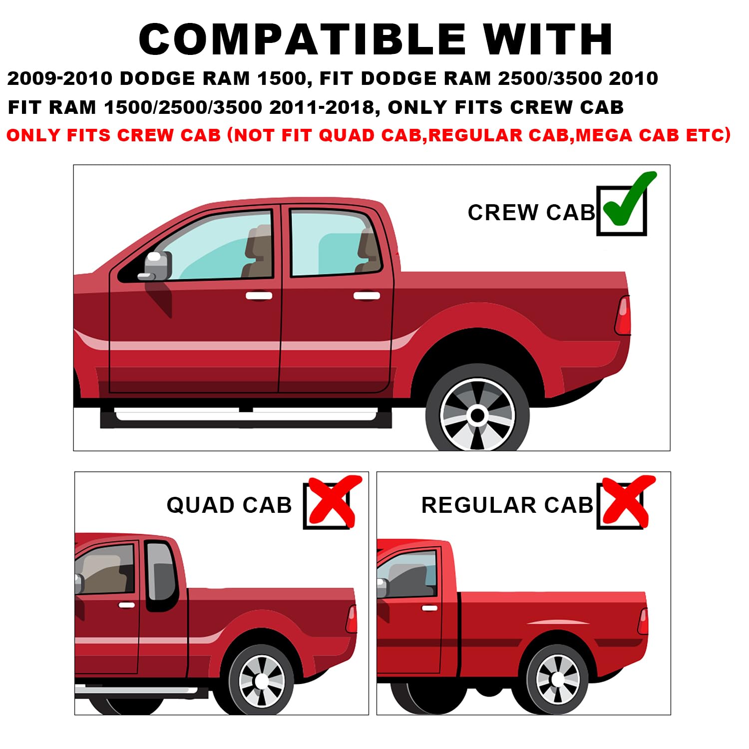 PIT66 Black Trail Armor Rocker Panel, Compatible with 2009-2018 Dodge Ram 1500 - Only Fits Crew Cab, Fit 2010-2018 Ram 2500 3500