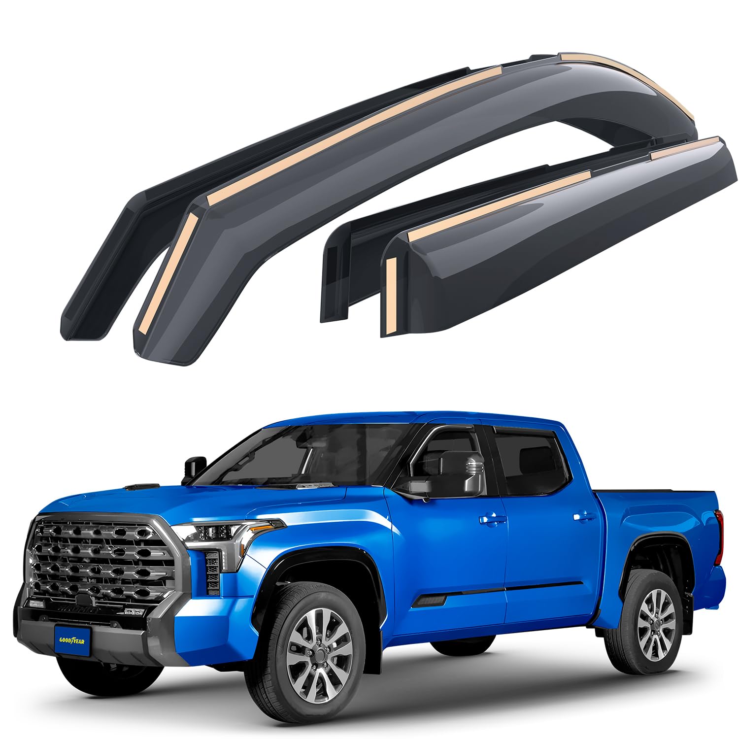 Goodyear Shatterproof In-Channel Window Deflectors For Toyota Tundra 2022-2025 Crewmax, Rain Guards, Window Visors For Cars, Ven