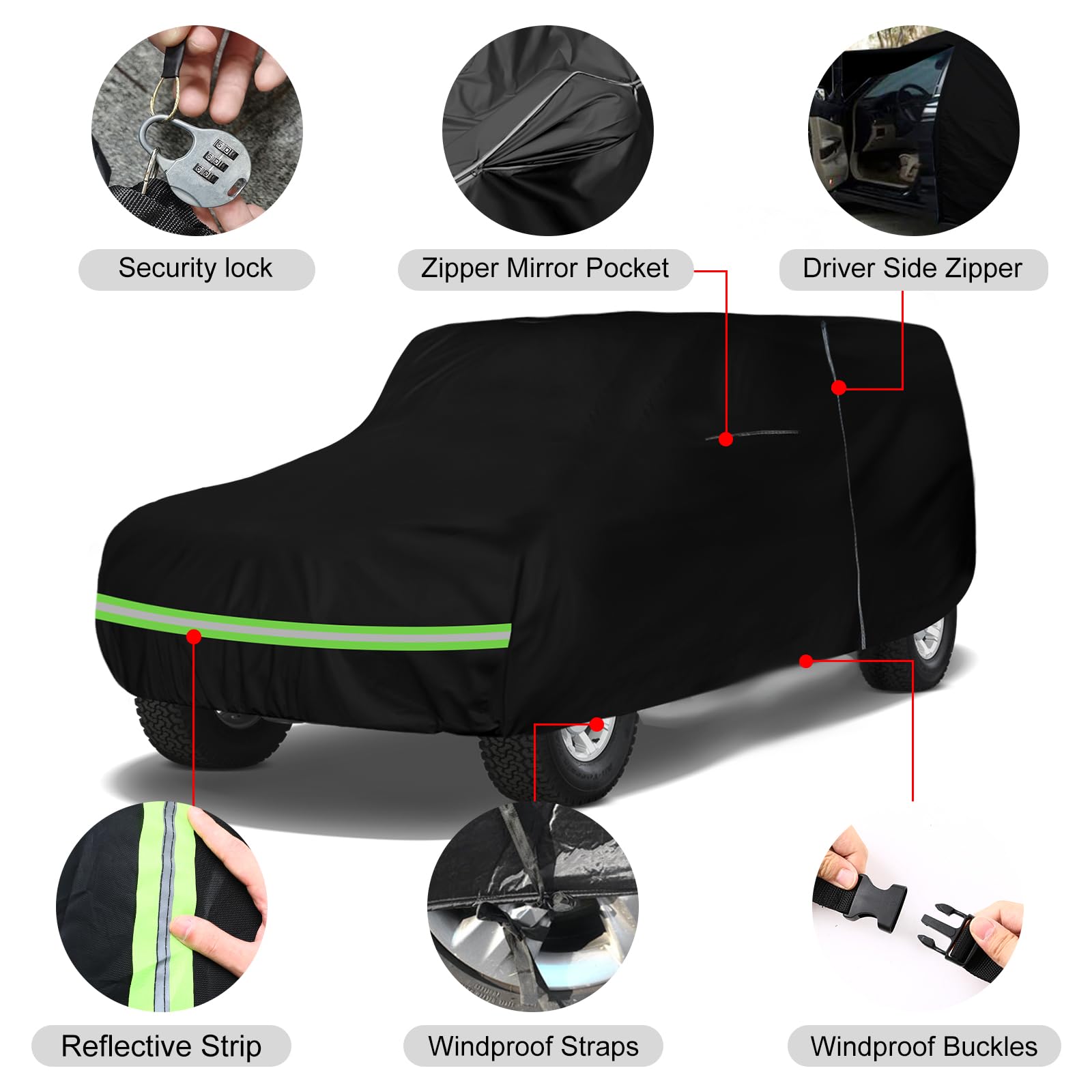 Waterproof Car Covers Replace For 1965-1977 Ford Bronco, 6 Layers All Weather Custom-Fit Car Cover With Zipper Door & Windproof