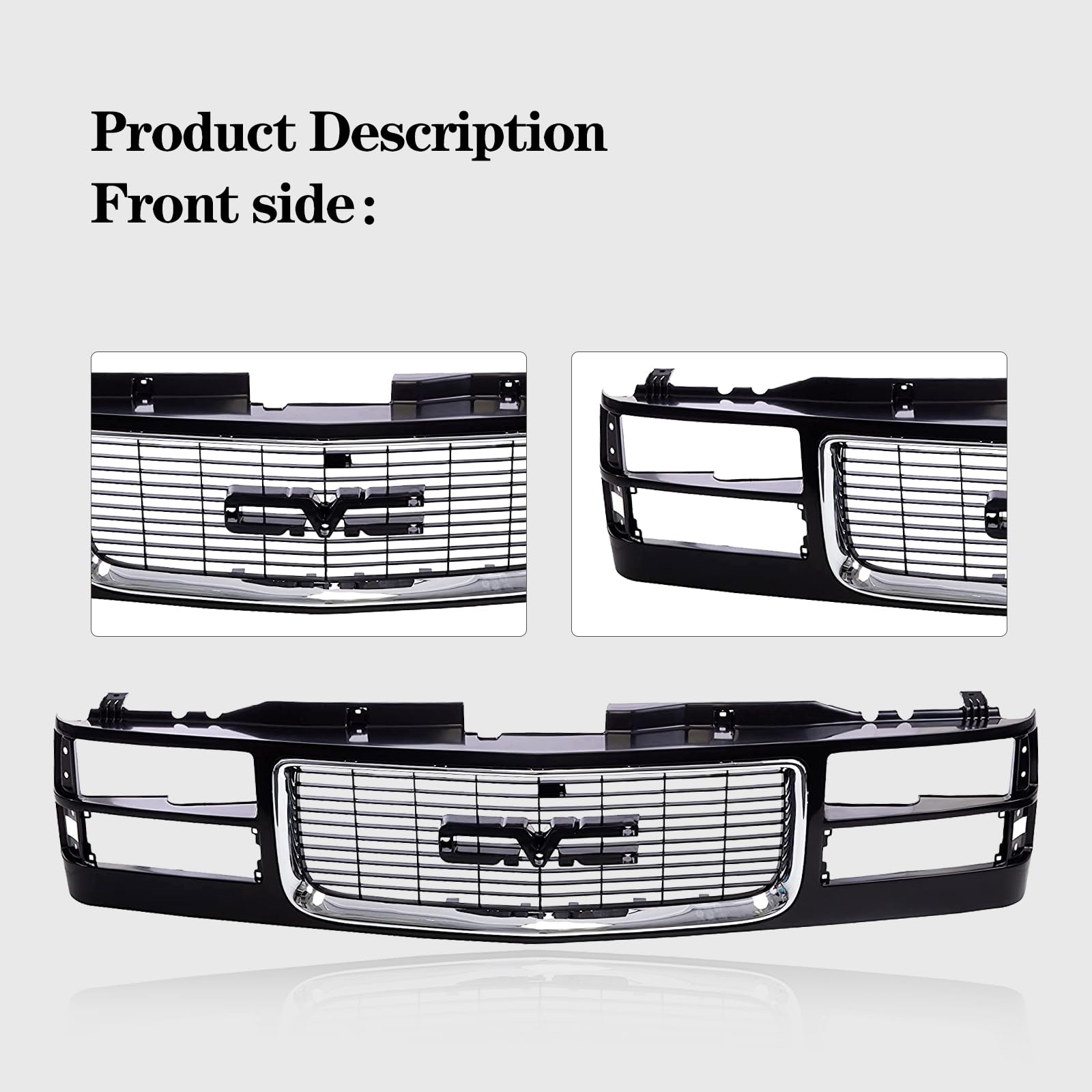 CarPartsDepot Front Grille Grill Chrome Opening Compatible With 1994-2000 GMC C/K 1500 2500 3500 Sierra Yukon GM1200392 12388709