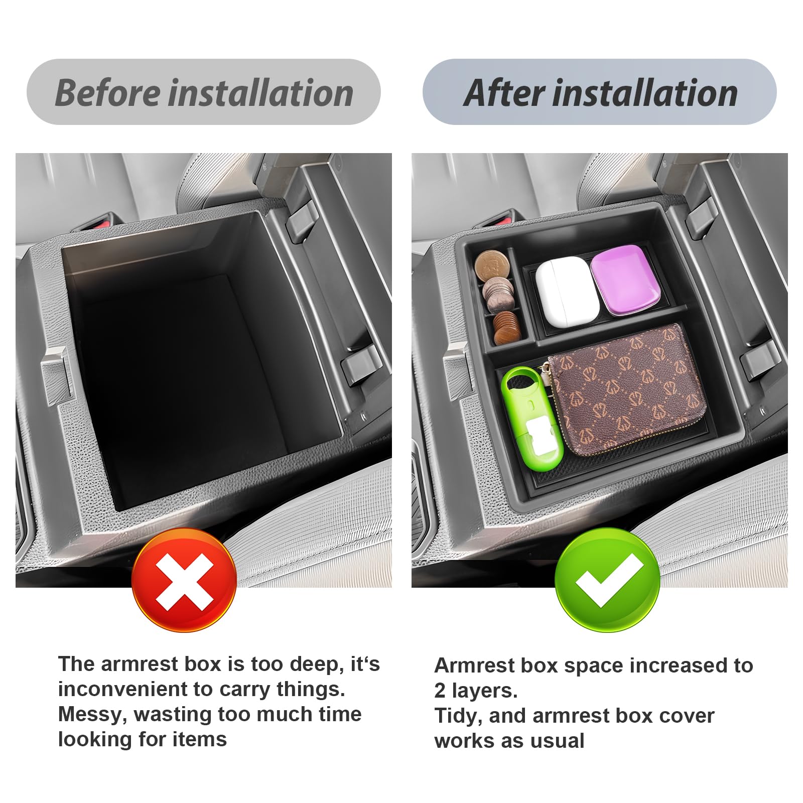 Sktu For 2024 2025 Toyota Tacoma Center Console Organizer 2024 2025 Tacoma (Sr/Sr5/Trd/Limited/Trailhunter/Trd Pro) Console Tray Toyota Tacoma 2024 2025 Accessories With Coin Holder (Black)