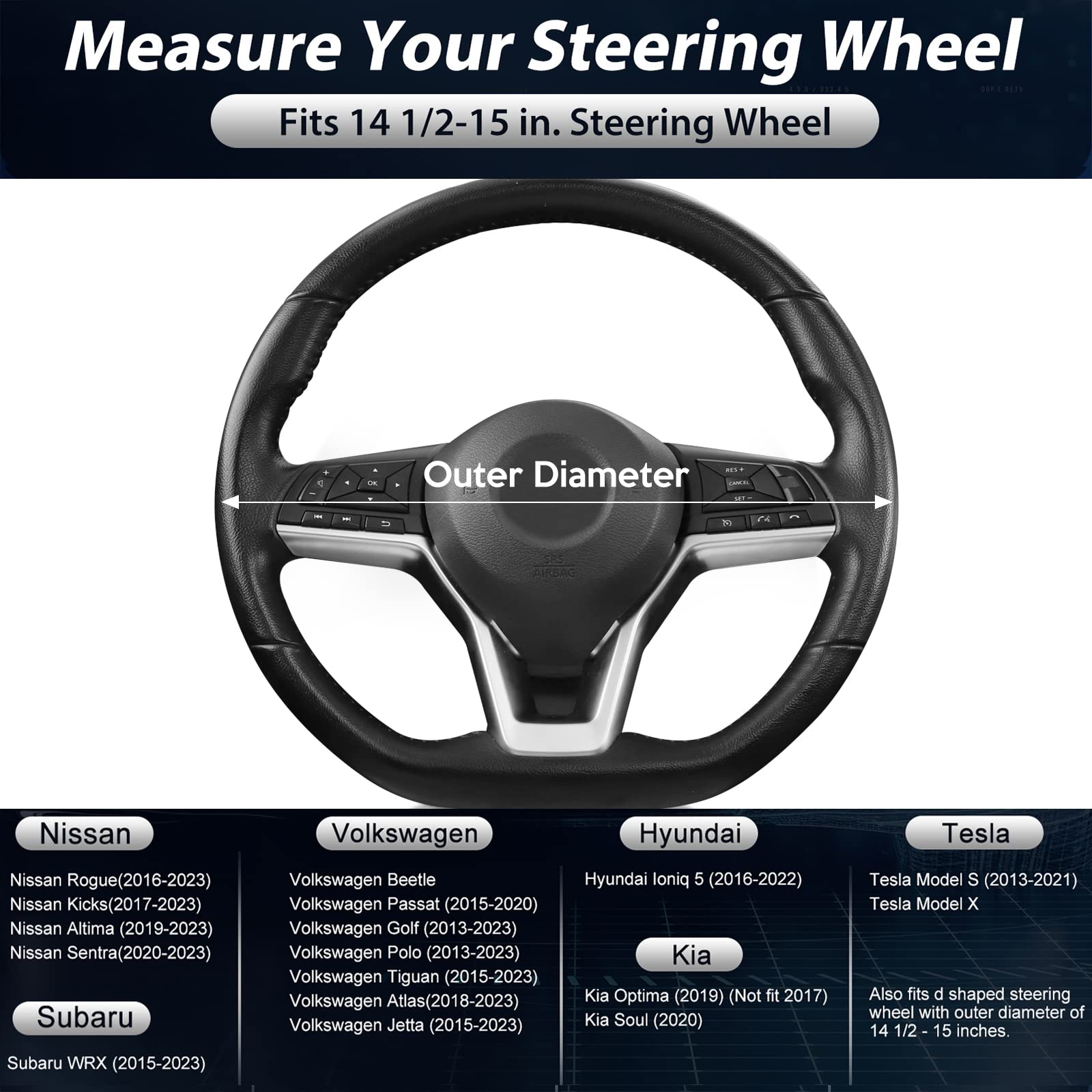 Seg Direct Flat Bottom Steering Wheel Cover, D Shaped Car Wheel Cover 14 1/2-15 In. (37-39 Cm), Black Red Microfiber Leather