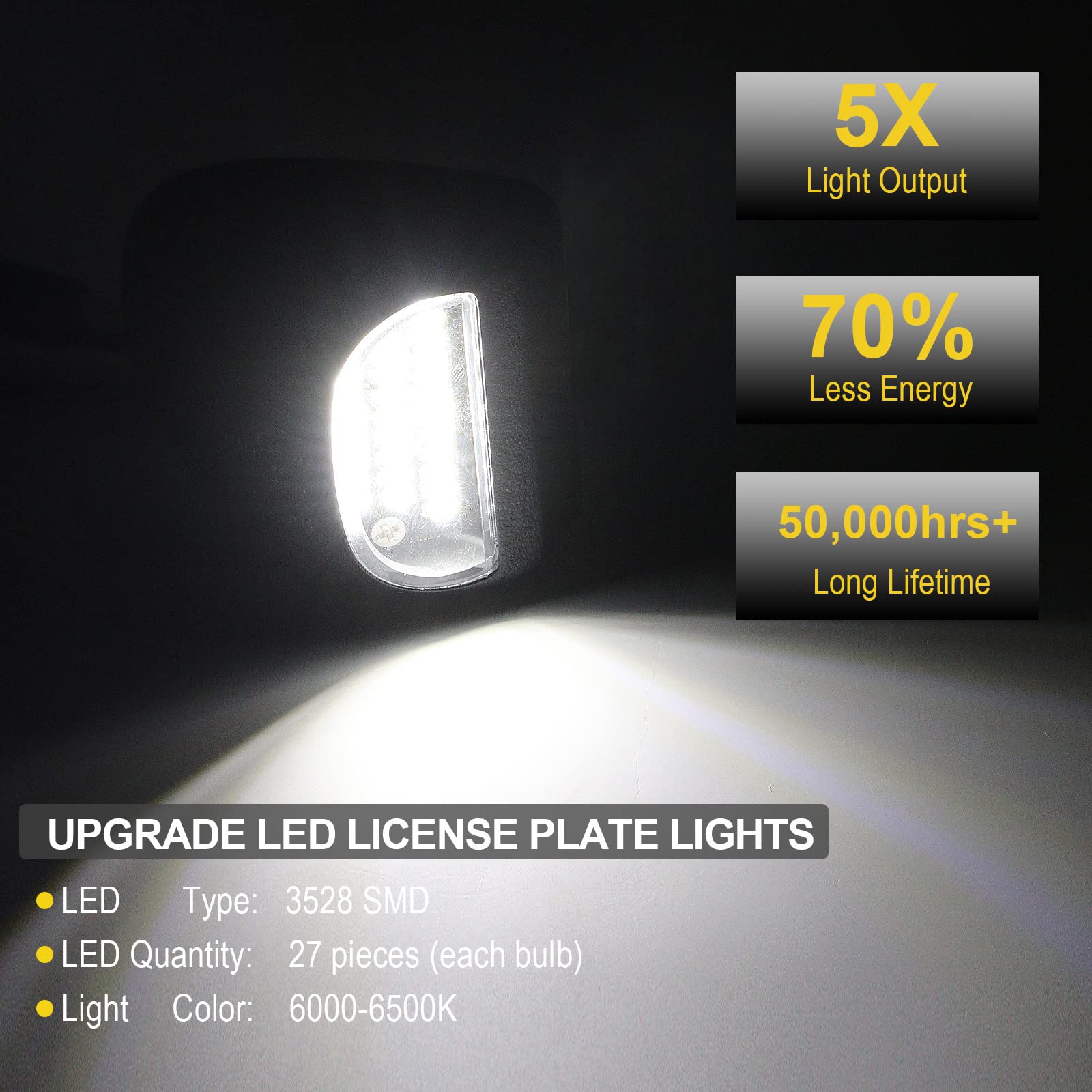 R&F Auto Led License Plate Light Replacement For Avalanche / Tahoe / Suburban / Yukon Xl / Silverado & Sierra 1500 2500 3500 Hd/ Traverse / Escalade & Esv / Ext Pickup Tag Lamp Powered By 54Pcs Chips