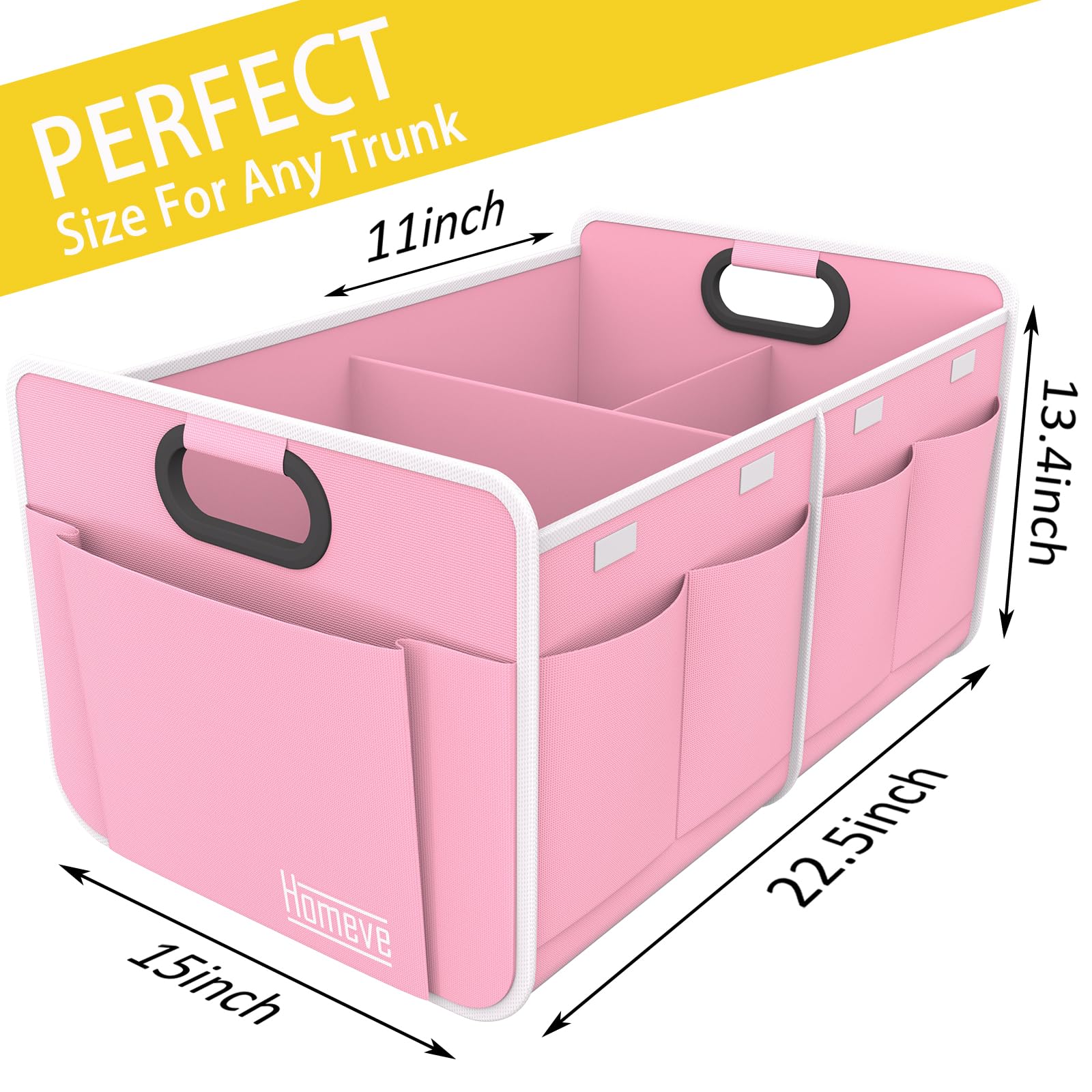 Homeve Car Trunk Organizer, Car Storage, Reinforced Handles, Collapsible Multi-Compartment Car Organizers (Pink, 2 Compart)