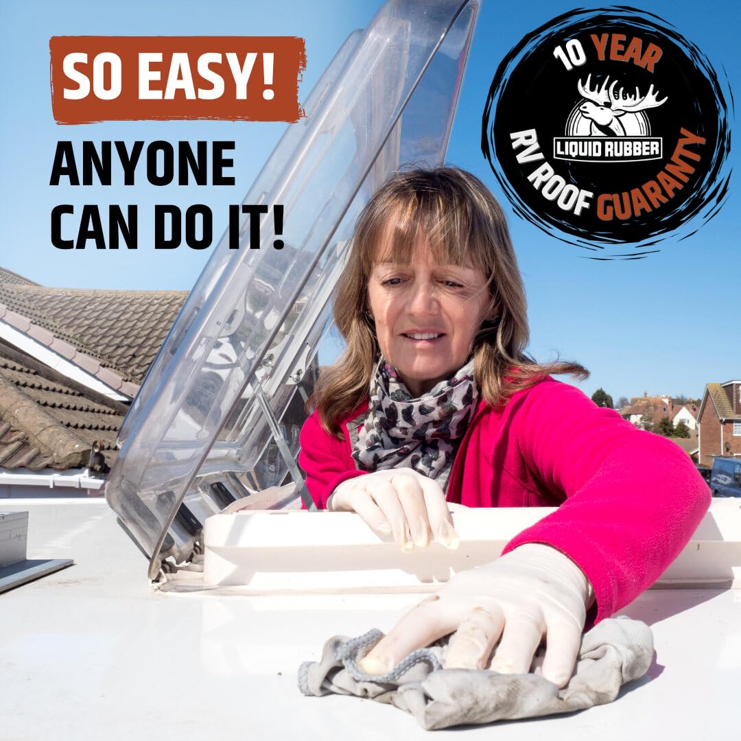 Liquid Rubber Rv Roof Coating Solar Reflective Sealant Waterproof Trailer Roof Repair Kit Includes: Rv Roof Coating 5 Gallon, Edpm Primer 1G, Smart Cleaner 1 Gallon, Seam Tape, Lap Sealant