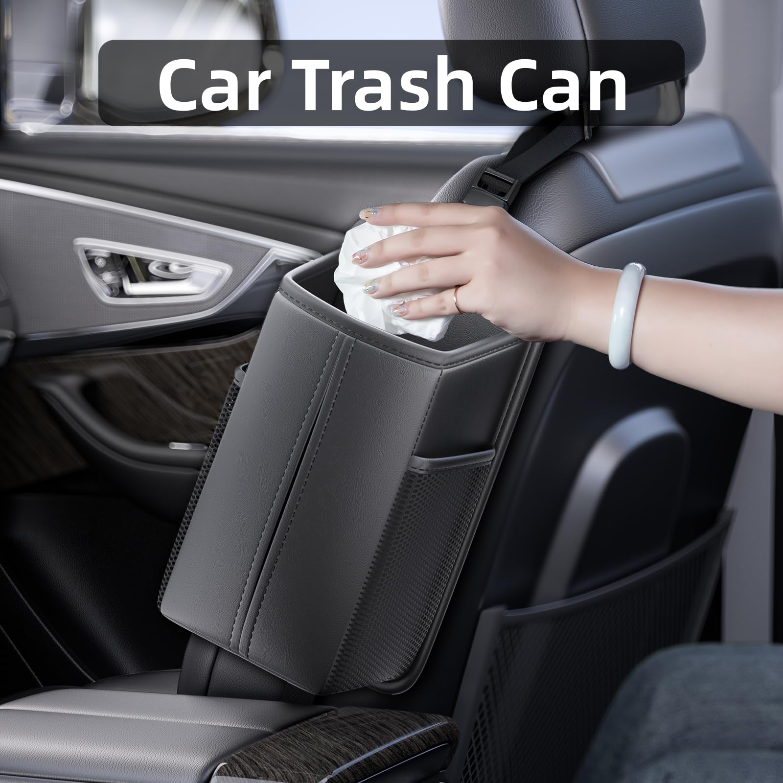 KEQMILAD Kleenex 120 Count Tissue Holder - Rectangular Car Seat Storage Box With Mesh Bag, Hanging Bag, Practical Accessory - Bl