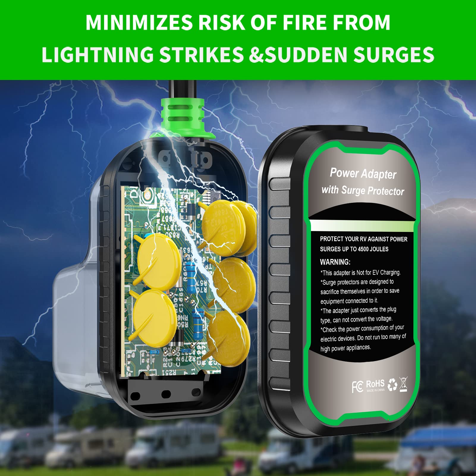 EyGde 30 Amp to 50 Amp RV Adapter with Surge Protector - Upgraded Patented NEMA TT-30P Male to 14-50R Female Plug, RV Circuit An