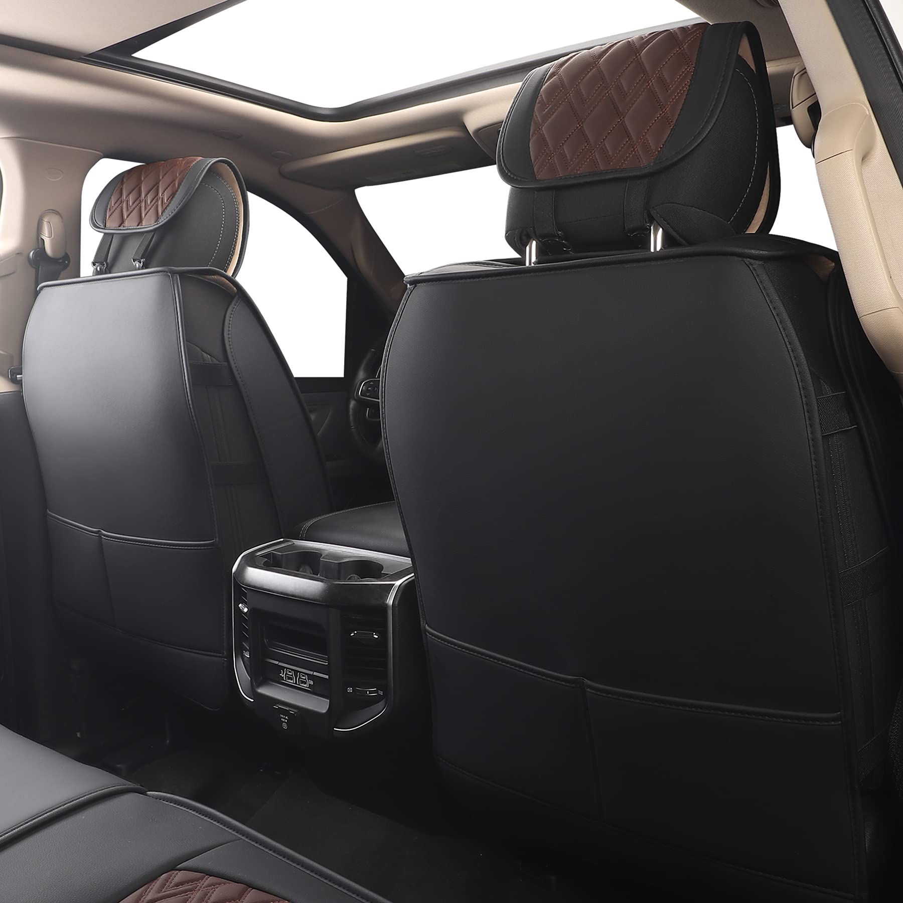 Jojobay Car Seat Covers For Dodge Ram 2 Pcs Front,Fit Ram 2009-2023 1500/2500/3500 Pick-Up Truck,Crew,Regular,Quad,Mega Cab,Waterproof Leather Seat Covers Protectors(2Pcs Front,Black-Brown)