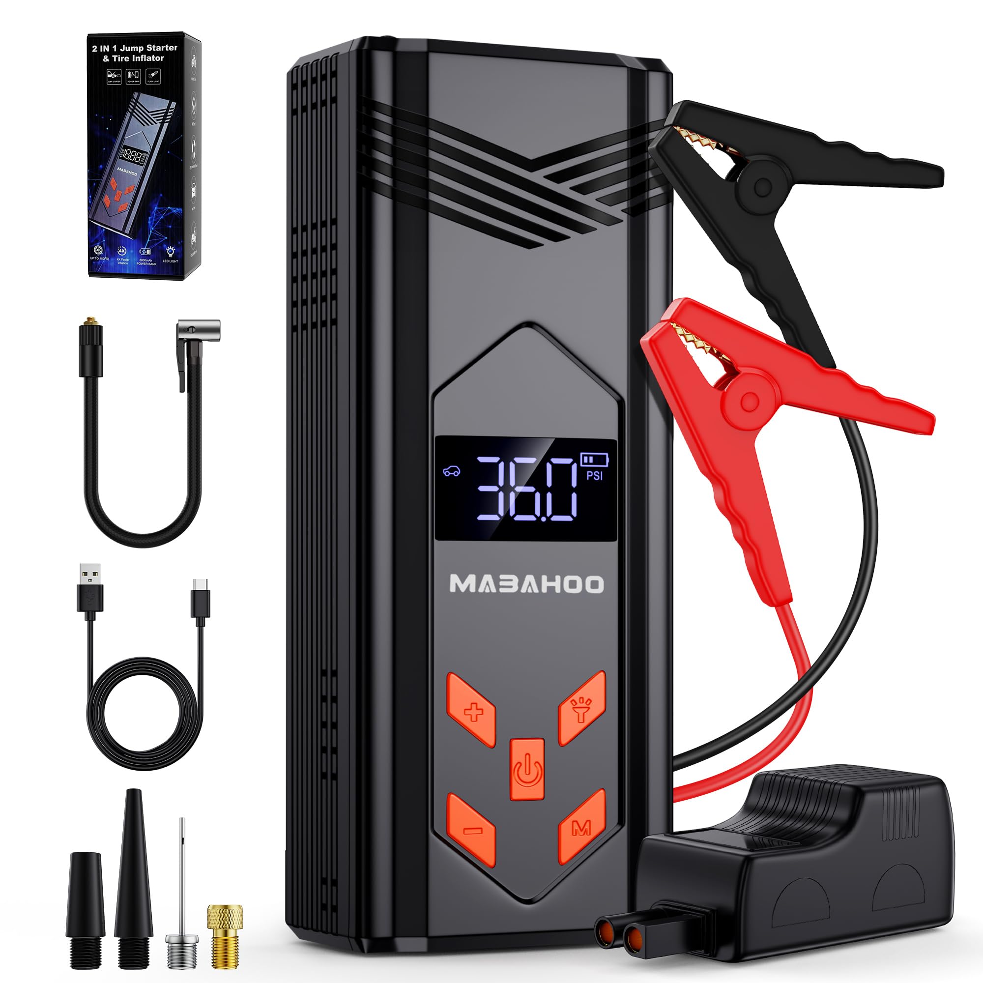 Jump Starter With Air Compressor, 3000A Car Jumper Starter Portable Battery Pack With 150Psi Tire Inflator, 12V Jump Box For Car