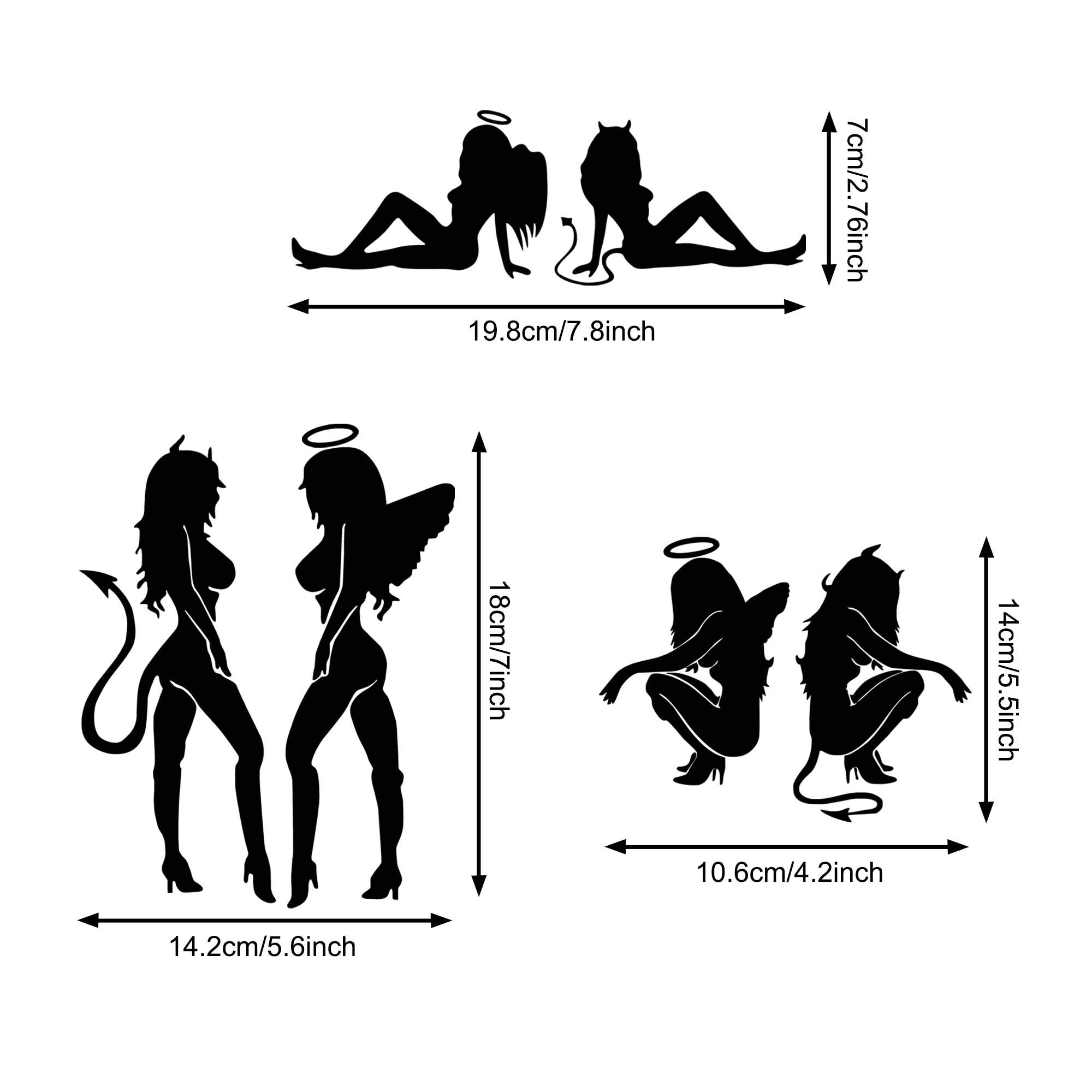 Tomall 3 Pairs 7'' Sexy Angel And Demon Car Decals Reflective Angel & Devil Stickers Funny Lovely Angel Wings Vinyl Waterproof F