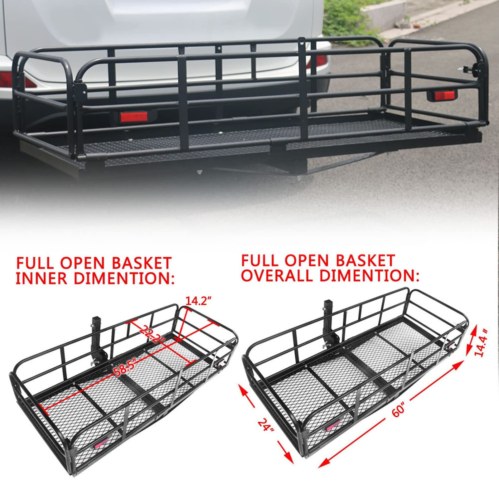 Oklead 500 Lbs Heavy Duty Hitch Mount Cargo Carrier 60'' X 24'' X 14.4'' Folding Cargo Rack Rear Luggage Basket Fits 2'' Receive
