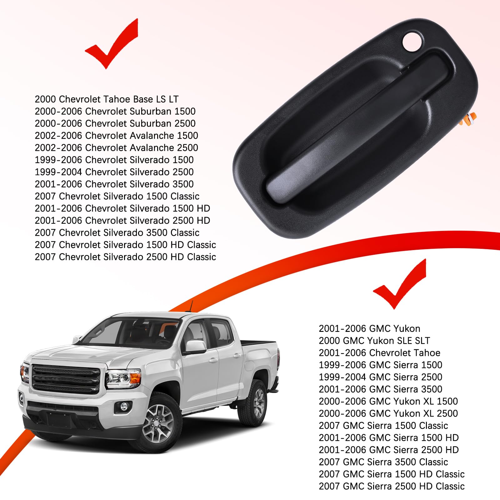 Faersi Outside Exterior Door Handle Front Passenger Side For 1999-2007 Chevy Silverado Tahoe Suburban Avalanche Gmc Sierra Yukon