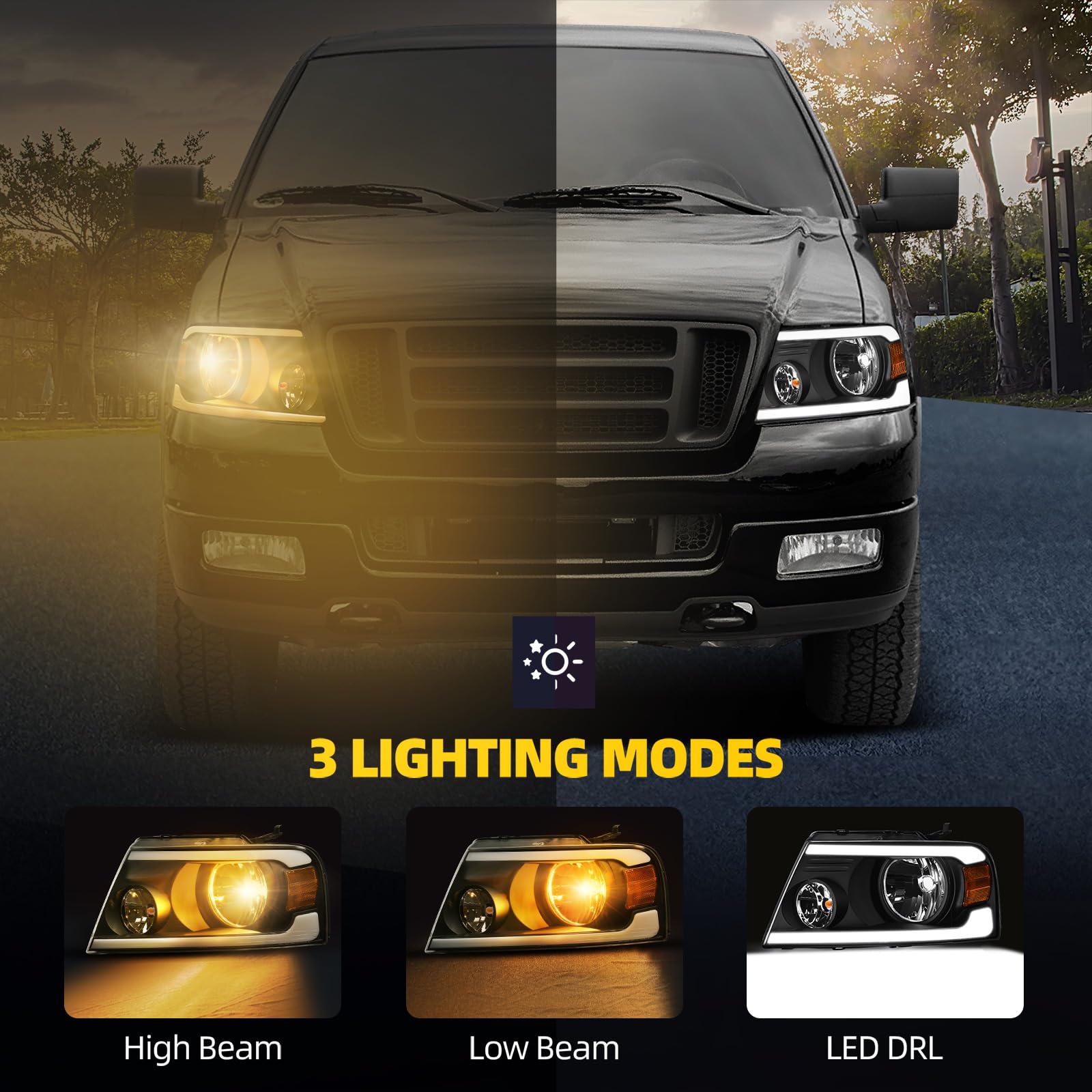 Dwvo Headlights Assembly Compatible With 2004 2005 2006 2007 2008 Ford F-150/2006-2008 Lincoln Mark Lt Headlamp With Led Drl Rep