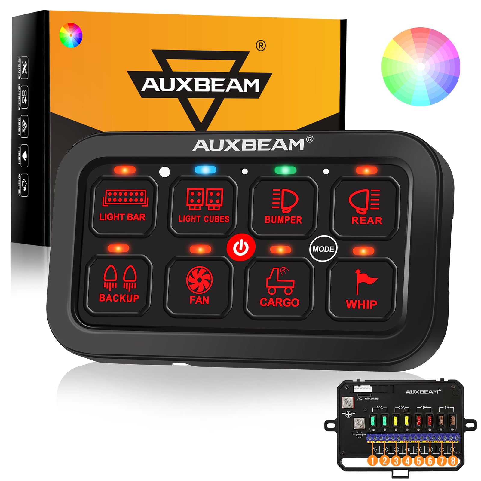 Auxbeam 8 Gang Switch Panel Ra80 Toggle Momentary Pulsed Rgb Dimmable Multifunction Switch Panel Easy Installation Marine Switch