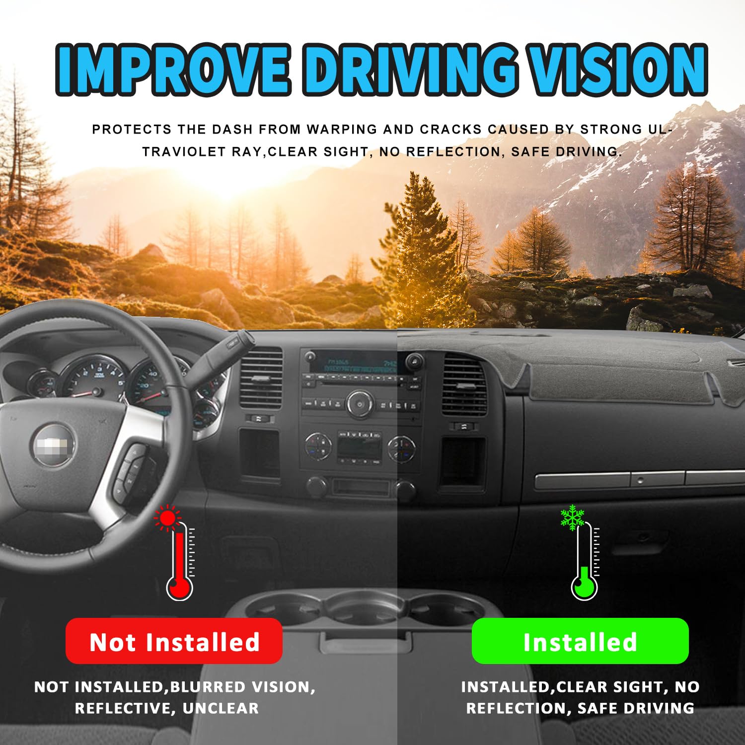 Posaid Dashboard Dash Cover Carpet For Chevy Silverado 2007-2013 And Gmc Sierra 07-13 With Two Glove Boxes Car Dash Cover Mat Gr