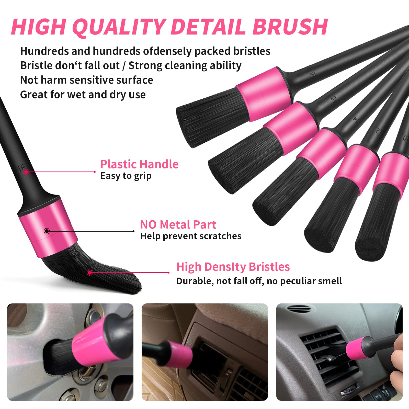Hordalor Pink Car Interior Detailing Kit, 16Pcs Car Cleaning Kit With High Power Handheld Vacuum, Detailing Brush Set, Cleaning