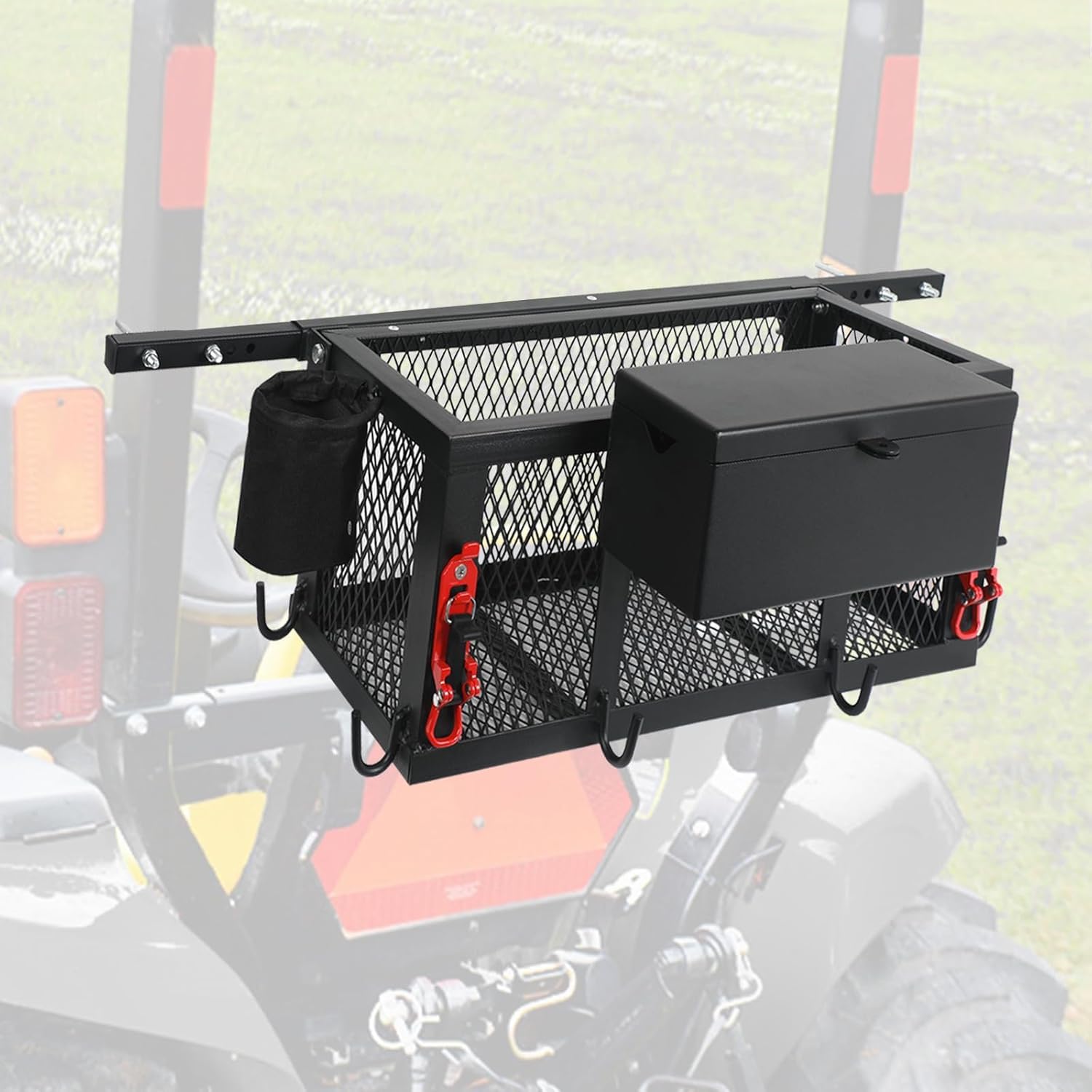 OUTPRIZE Tractor Basket, Heavy Duty Steel Tractor Tool Tray Compatible with Most Tractors and Zero Turn Mower ROPS Bars, 24 L x 