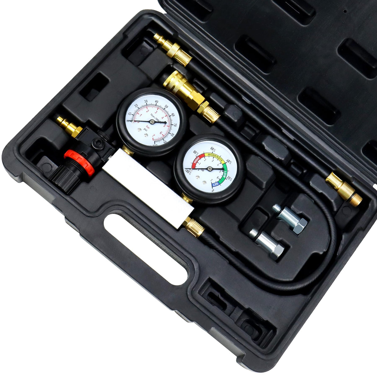 Jifetor Cylinder Leak Down Tester Kit, Professional Dual Pressure Gauges Engine Compression Leakdown Detector Leakage Test Set F