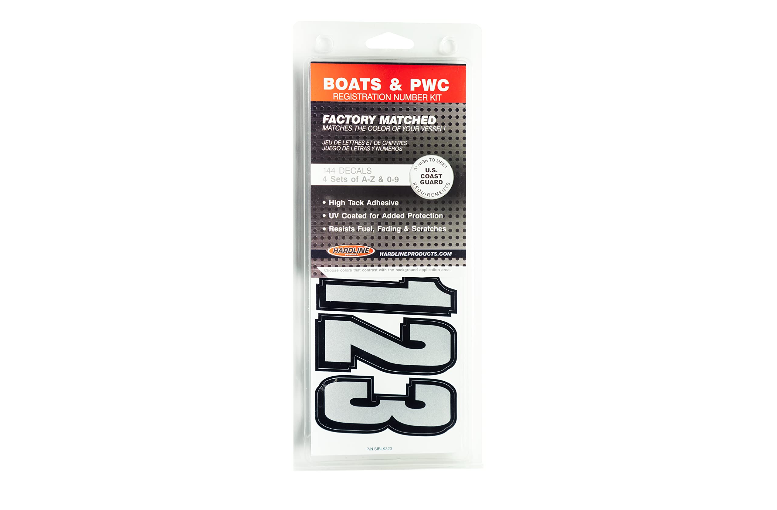 Hardline Products Series 320 Factory Matched 3-Inch Boat & Pwc Registration Number Kit, Silver/Black - Siblk320