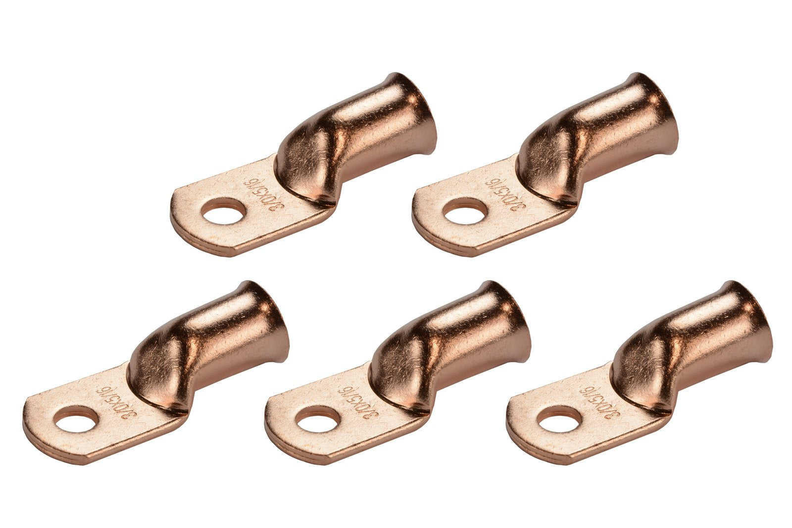 Temco 5 Pack Bare Copper Welding Battery Cable Ends, Lugs Terminal 3/0 Awg 5/16'' Hole (6 Awg To 1/0 Awg Options Available)